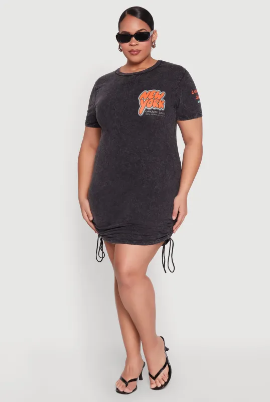 Plus Size Mineral Wash New York Concrete Jungle Graphic Dress sold by Rainbow