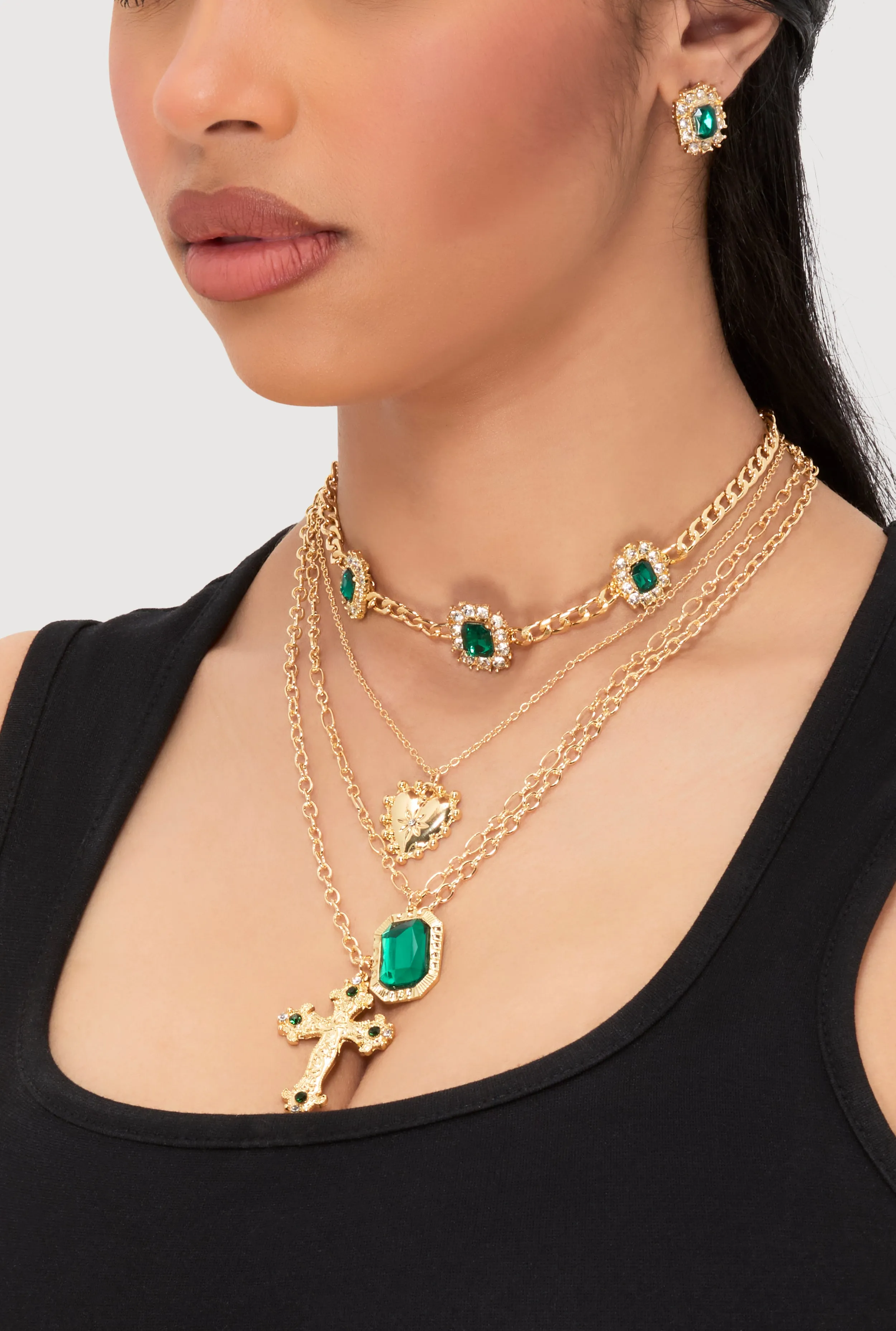 Cubic Zirconia Cross Layered Necklace and Stud Earrings sold by Rainbow product image thumbnail 2