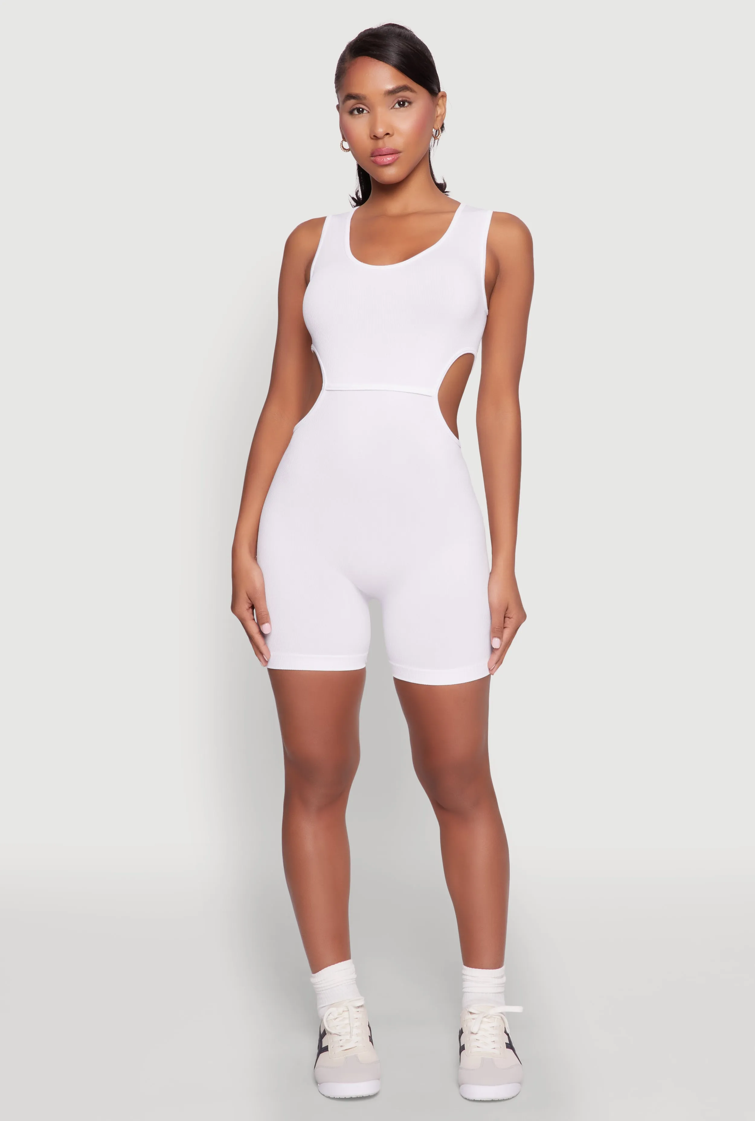 Ribbed Cut Out Side Biker Romper sold by Rainbow
