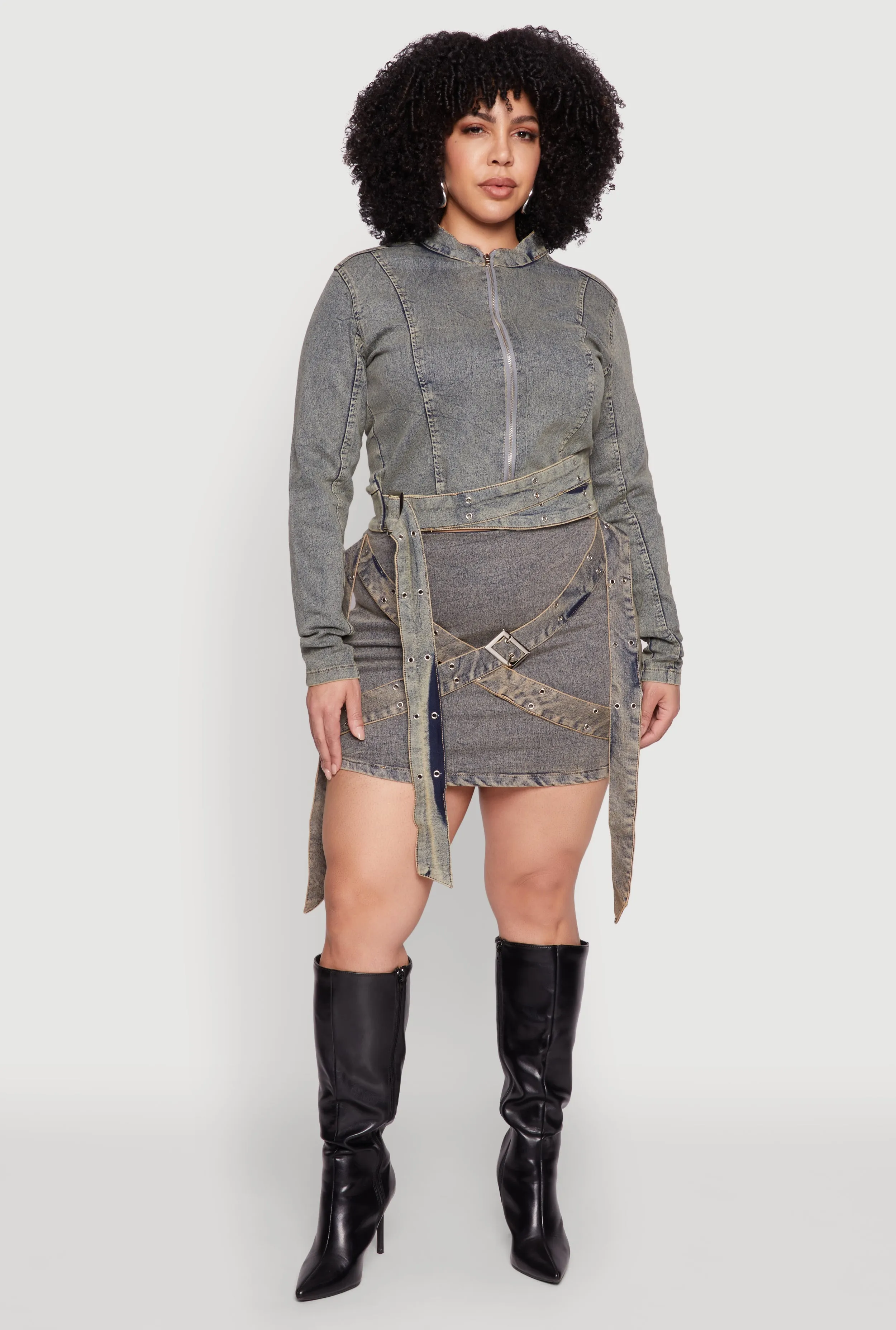 Plus Size Mineral Wash Buckle Strap Jean Jacket sold by Rainbow product image thumbnail 3