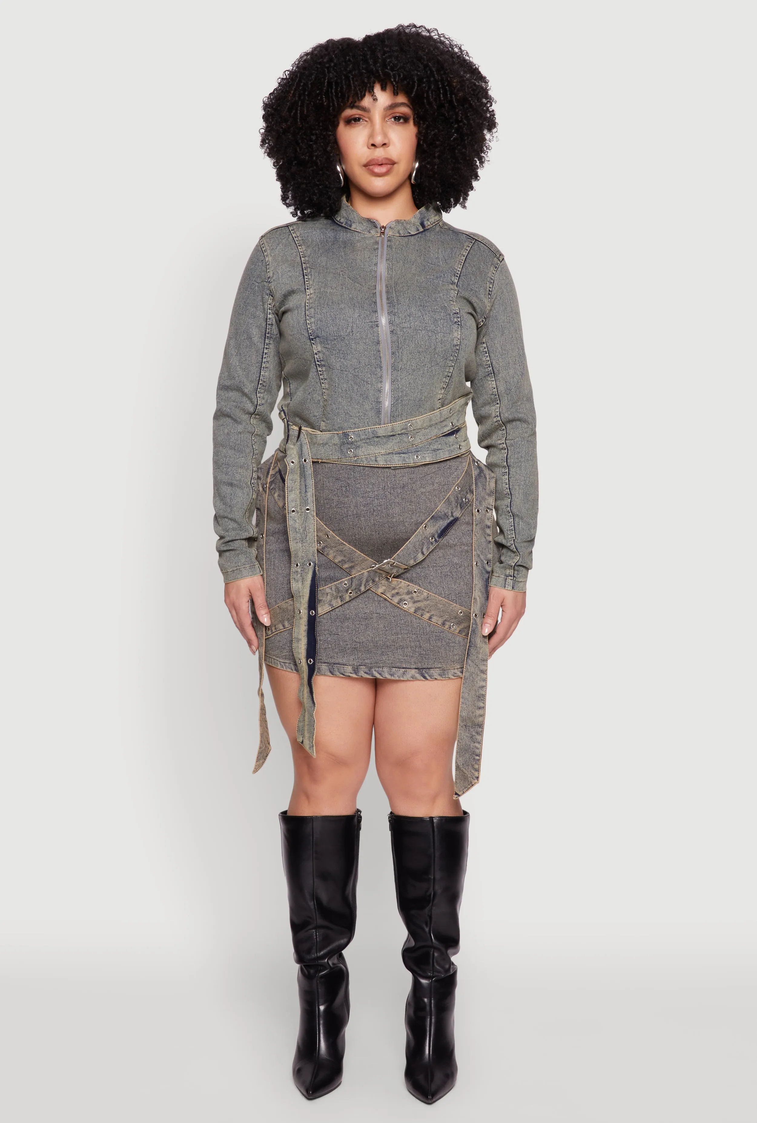 Plus Size Mineral Wash Buckle Strap Jean Jacket sold by Rainbow product image thumbnail 2