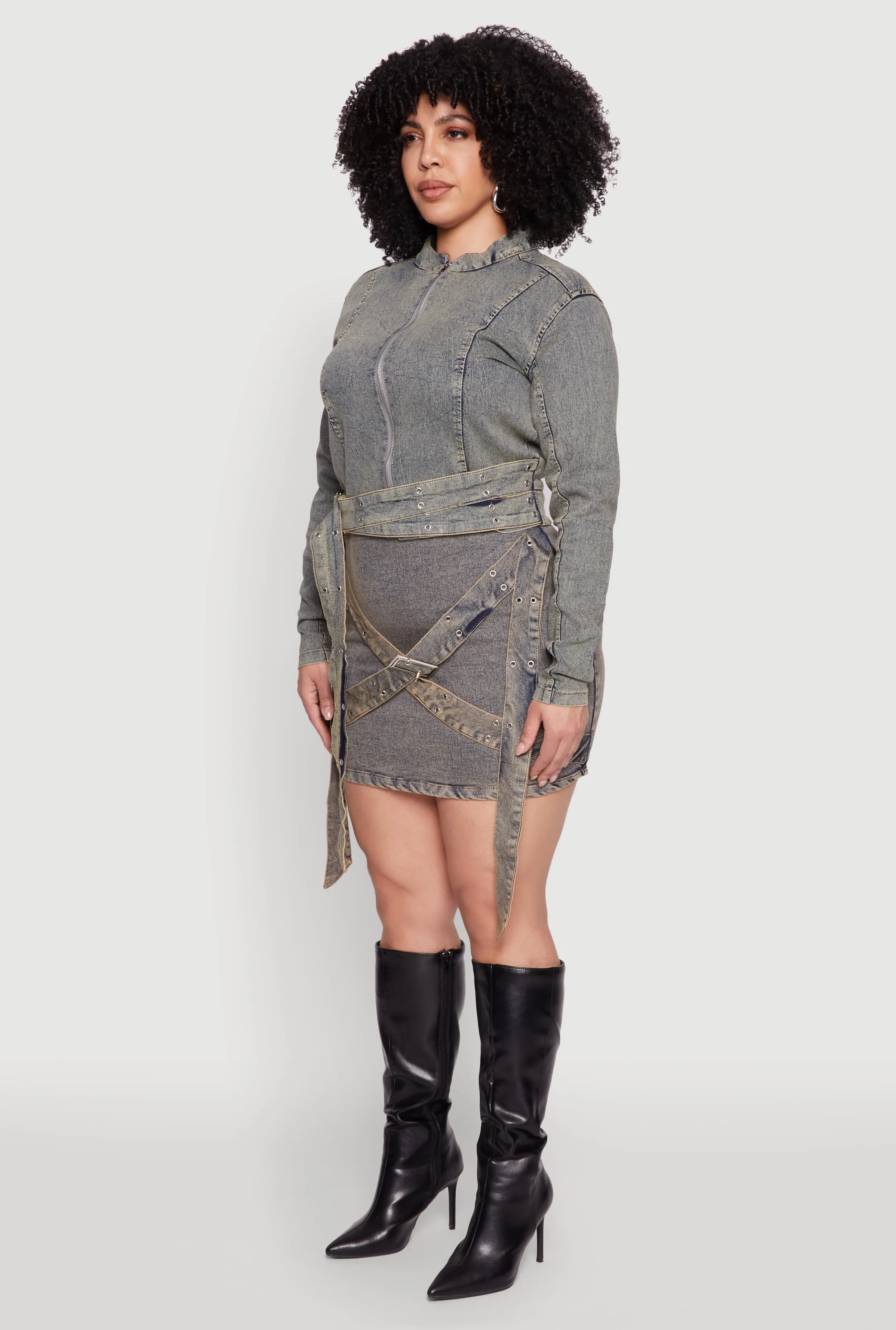 Plus Size Mineral Wash Buckle Strap Jean Jacket sold by Rainbow product image thumbnail 5