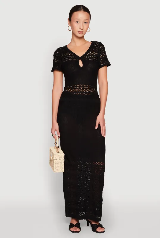 Almost Famous Short Sleeve Pointelle Maxi Dress sold by Rainbow