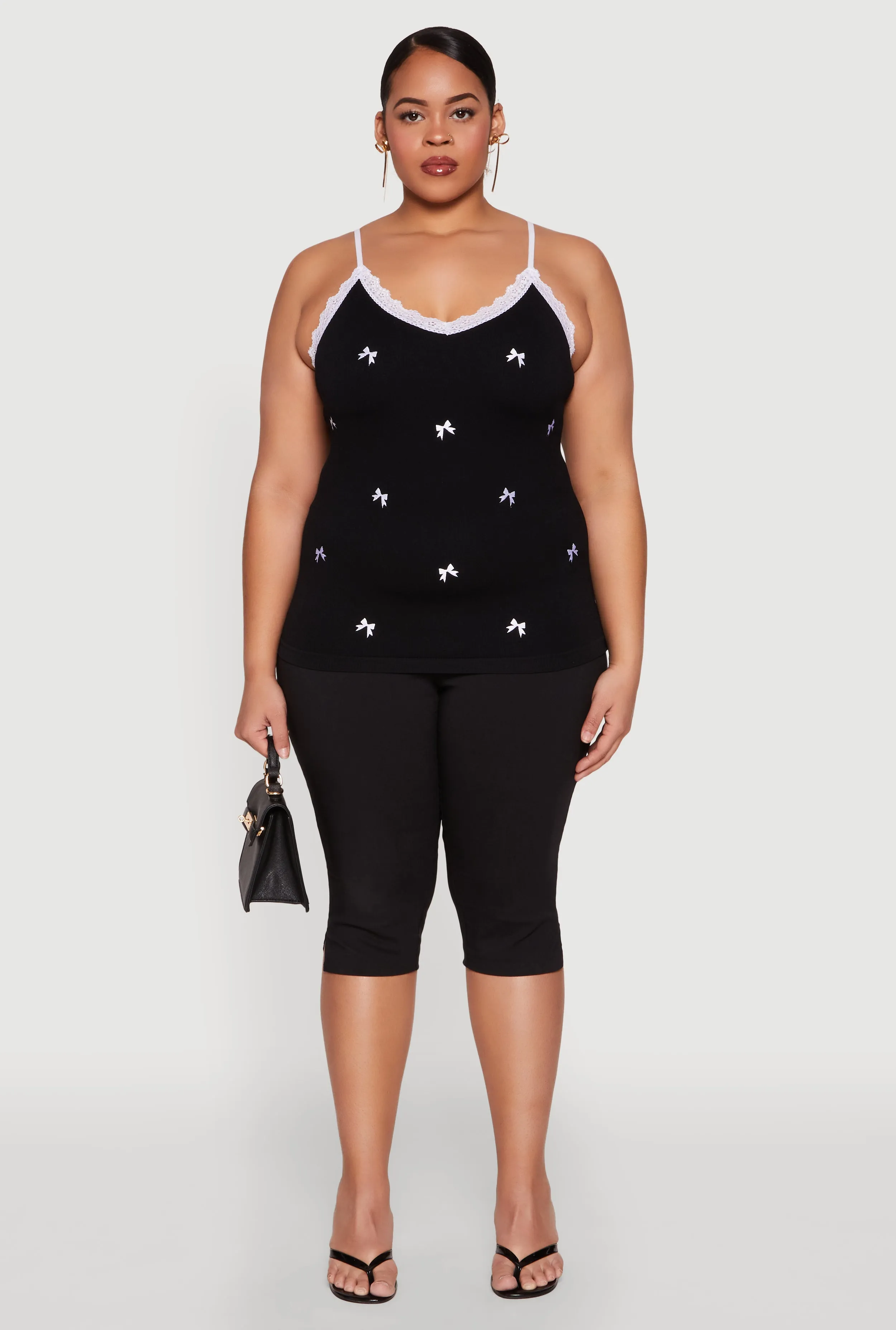 Plus Size Bow Embroidered Lace Trim Cami sold by Rainbow