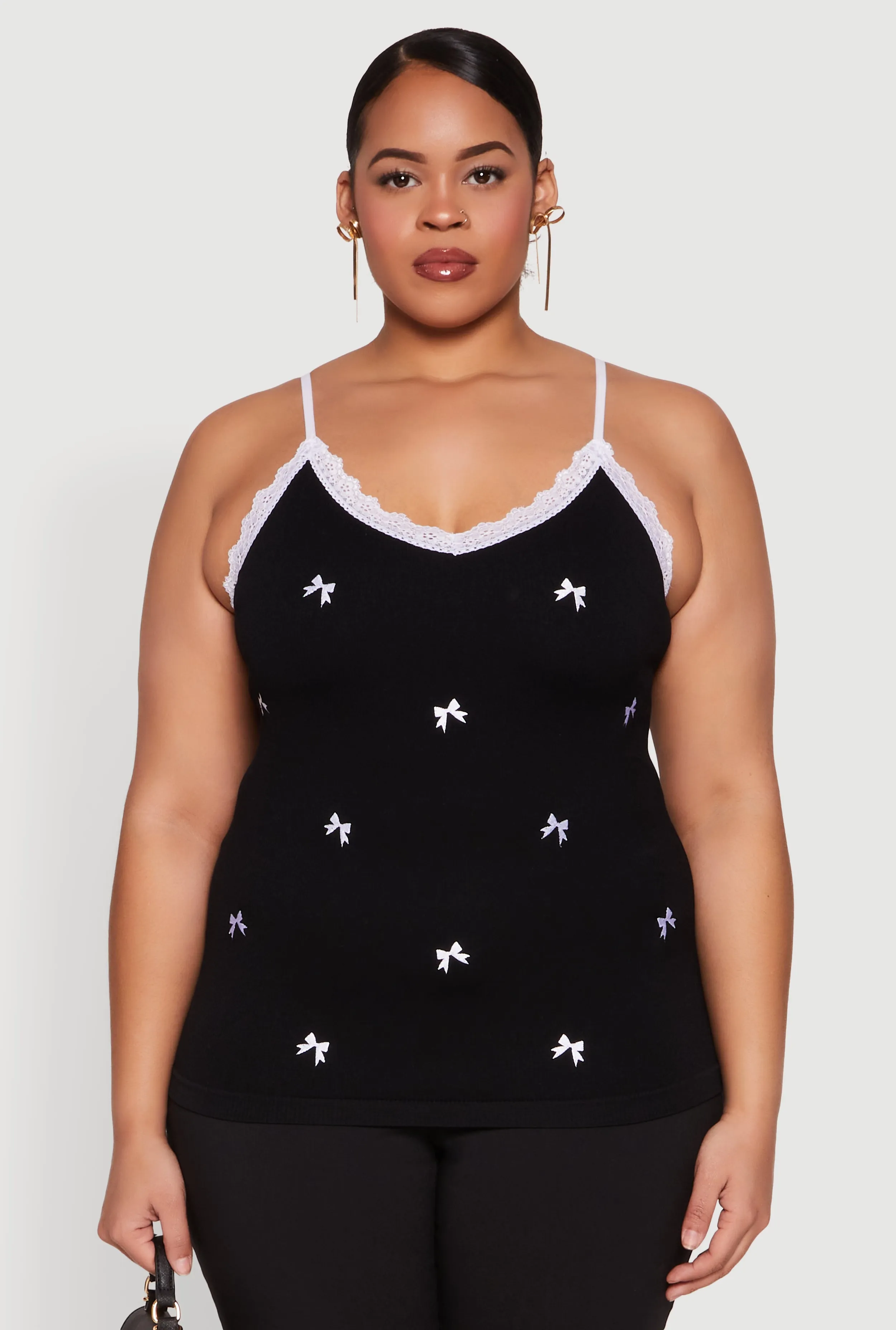 Plus Size Bow Embroidered Lace Trim Cami sold by Rainbow product image thumbnail 2