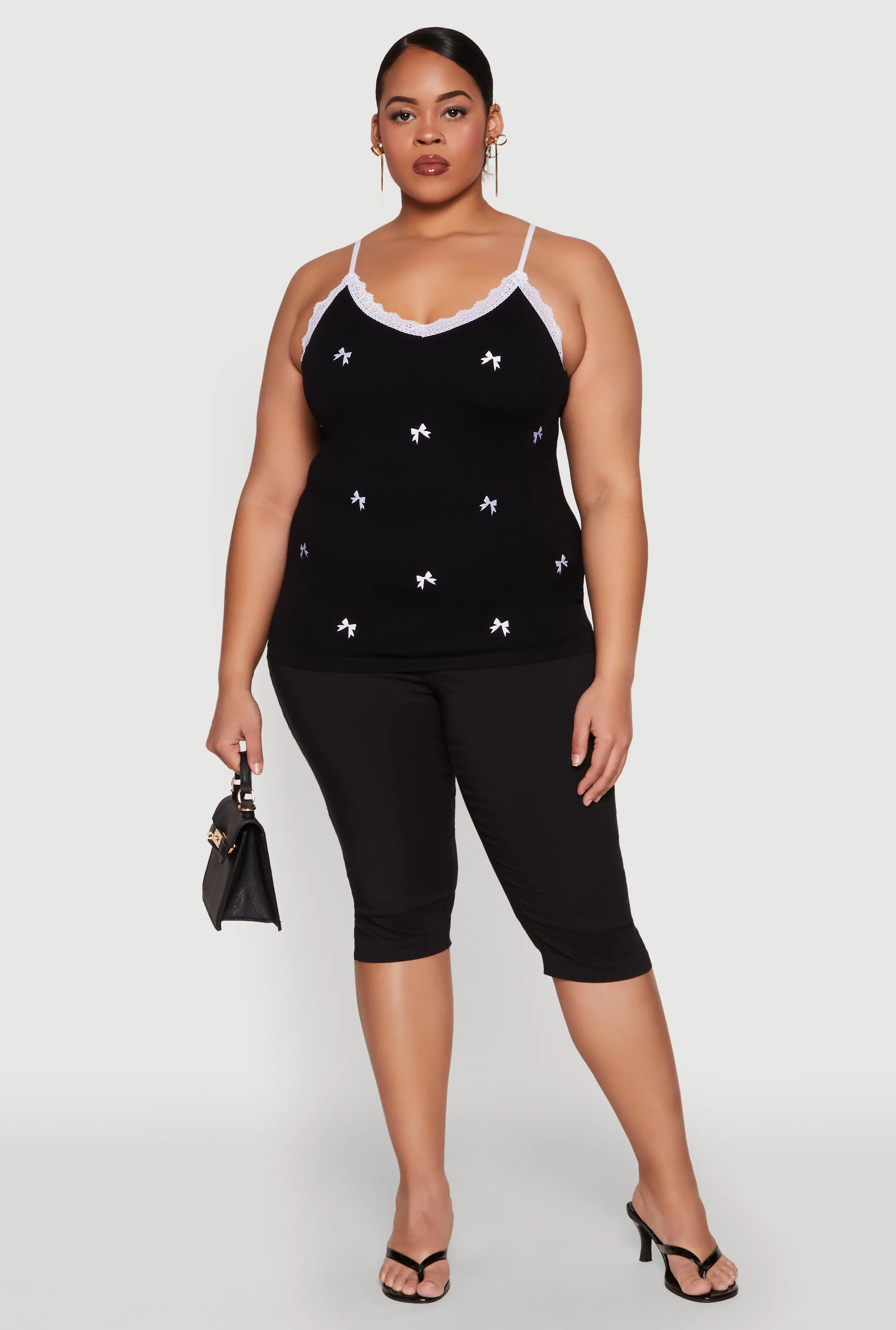 Plus Size Bow Embroidered Lace Trim Cami sold by Rainbow product image thumbnail 3