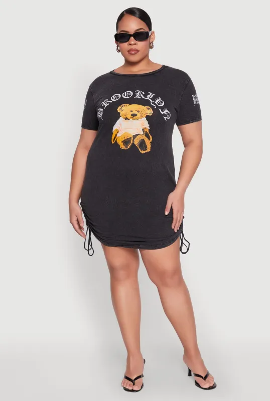Plus Size Mineral Wash Brooklyn Bear T Shirt Dress sold by Rainbow