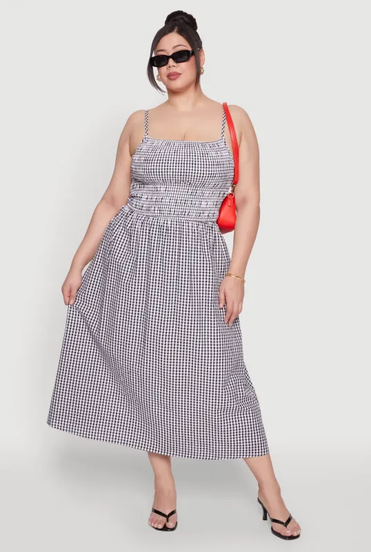 Plus Size Almost Famous Cut Out Back Gingham Dress sold by Rainbow