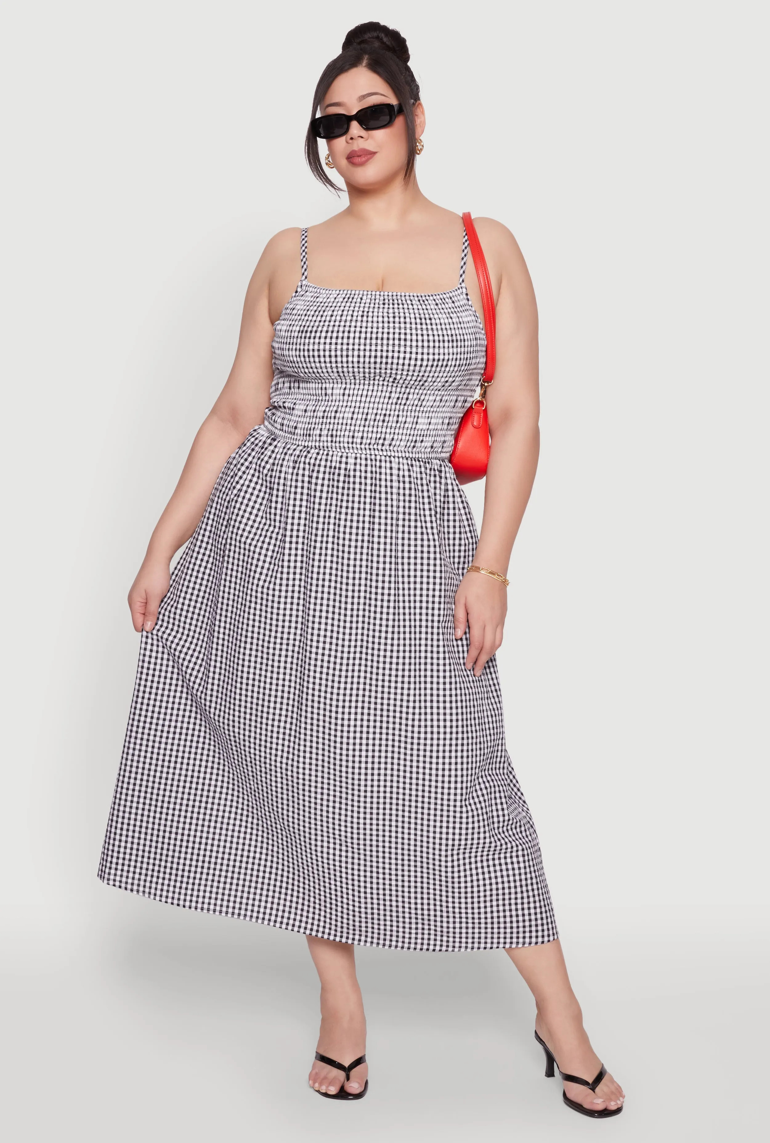 Plus Size Almost Famous Cut Out Back Gingham Dress sold by Rainbow