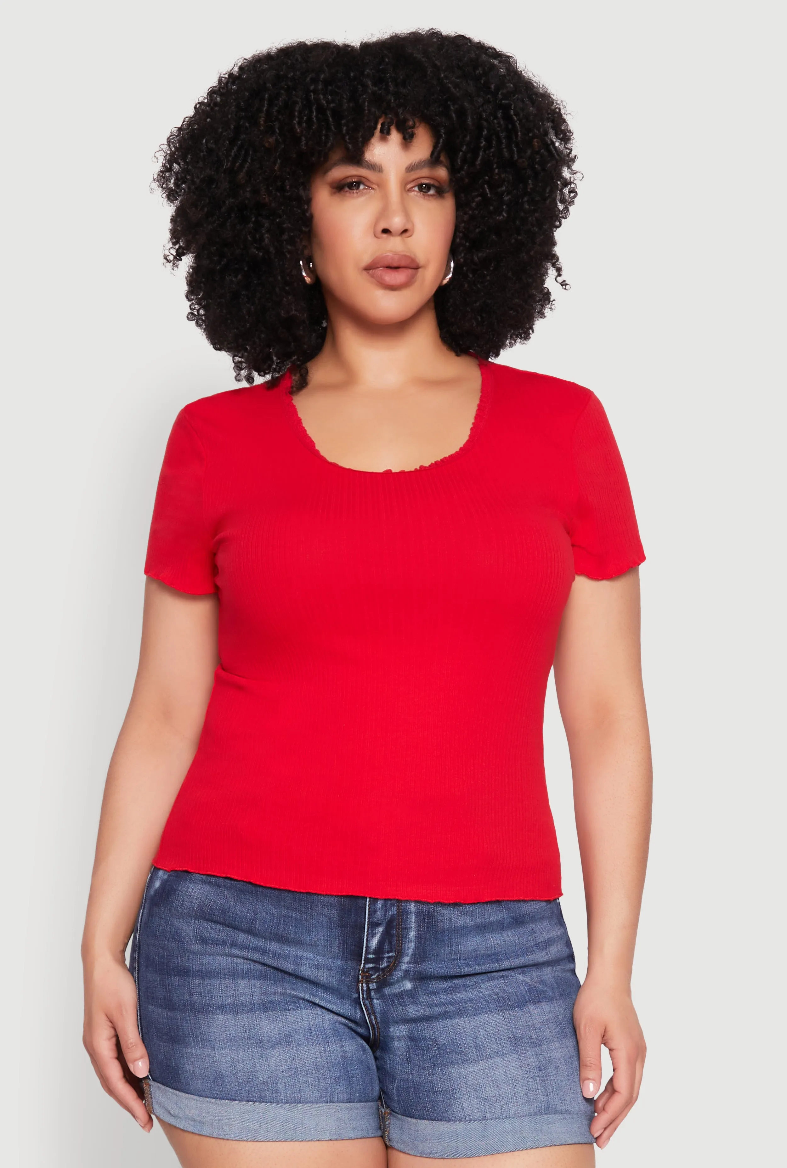 Plus Size Ribbed Lace Detail Lettuce Edge Top sold by Rainbow product image thumbnail 2