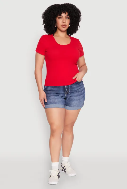 Plus Size Ribbed Lace Detail Lettuce Edge Top sold by Rainbow