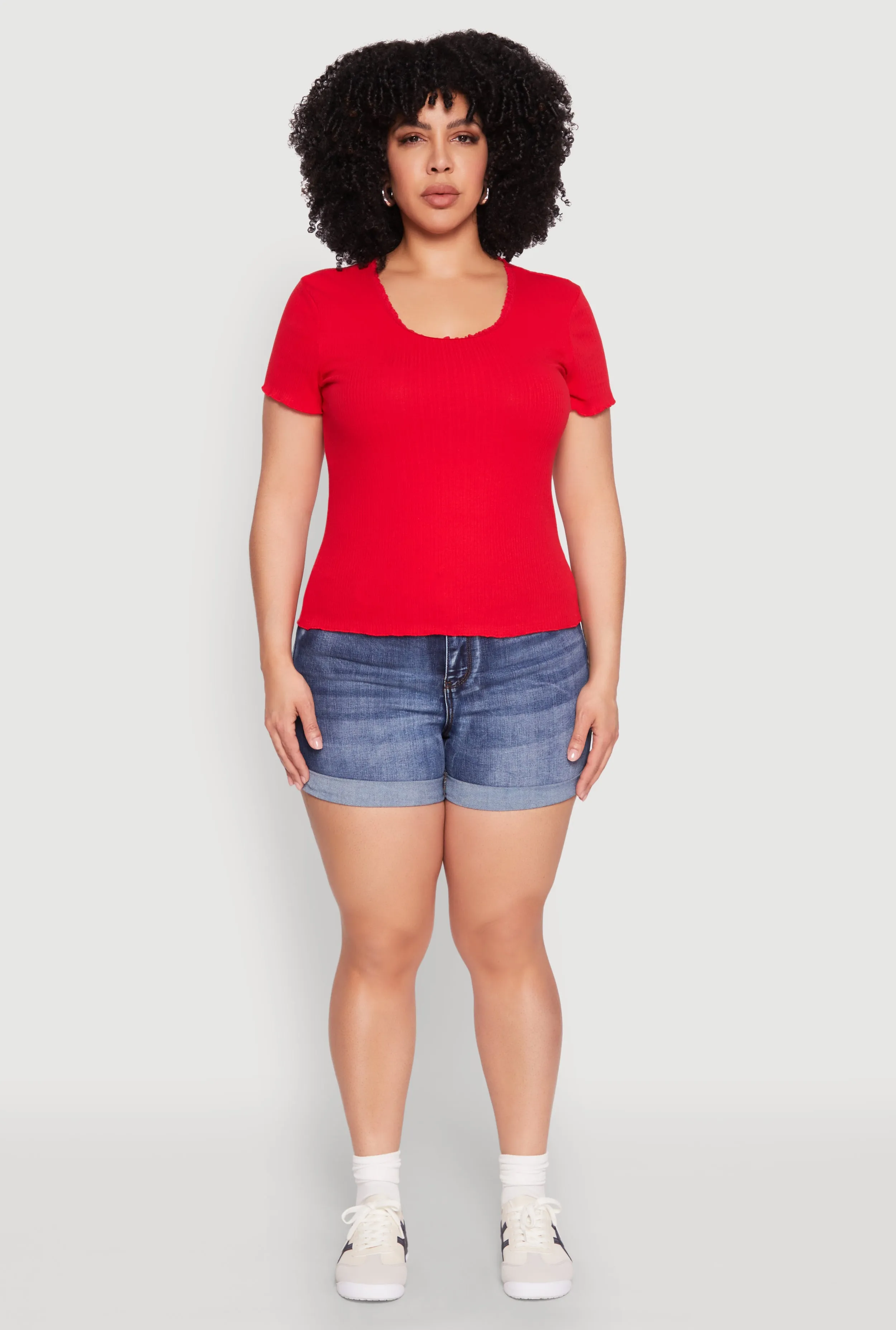 Plus Size Ribbed Lace Detail Lettuce Edge Top sold by Rainbow product image thumbnail 3