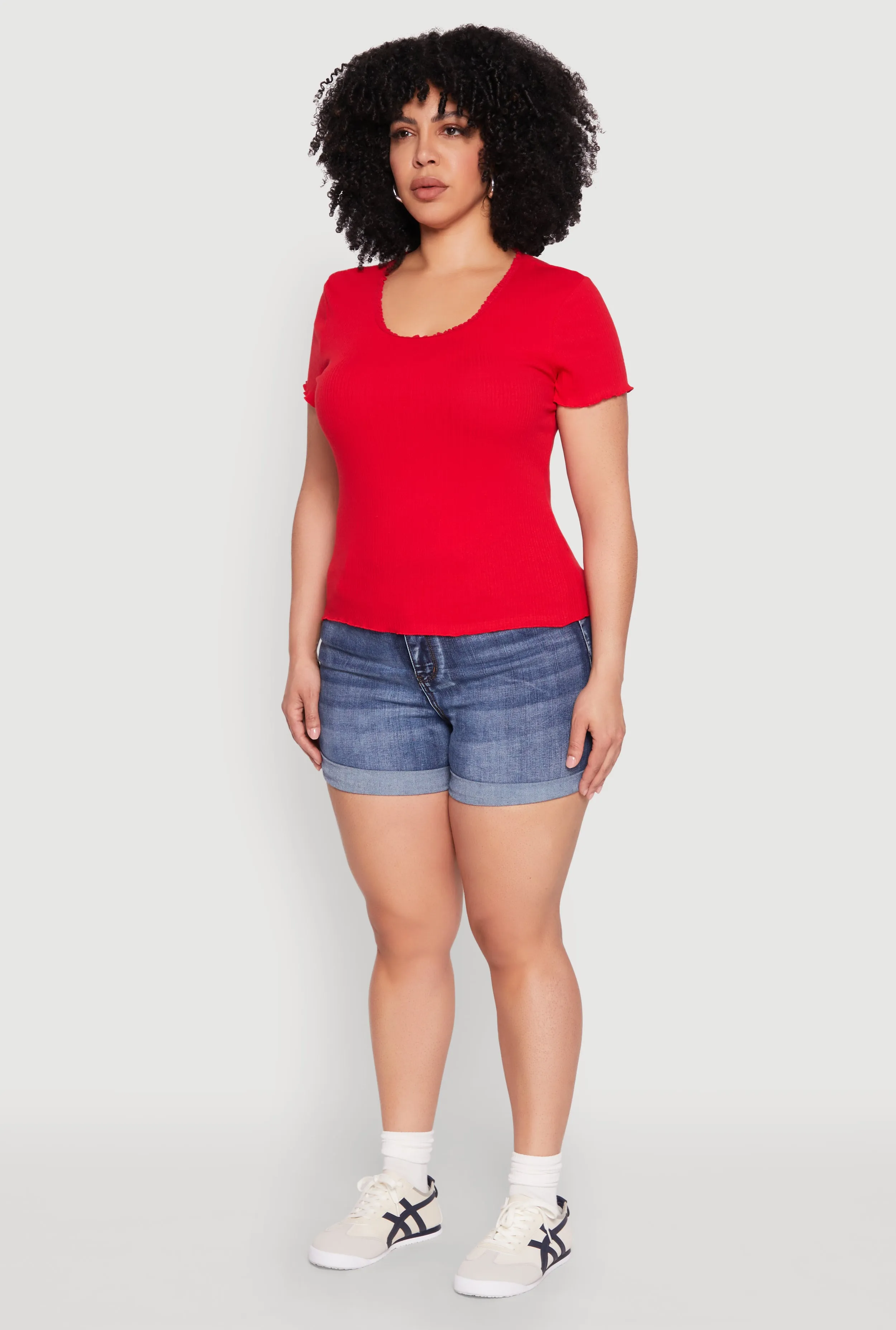 Plus Size Ribbed Lace Detail Lettuce Edge Top sold by Rainbow product image thumbnail 5