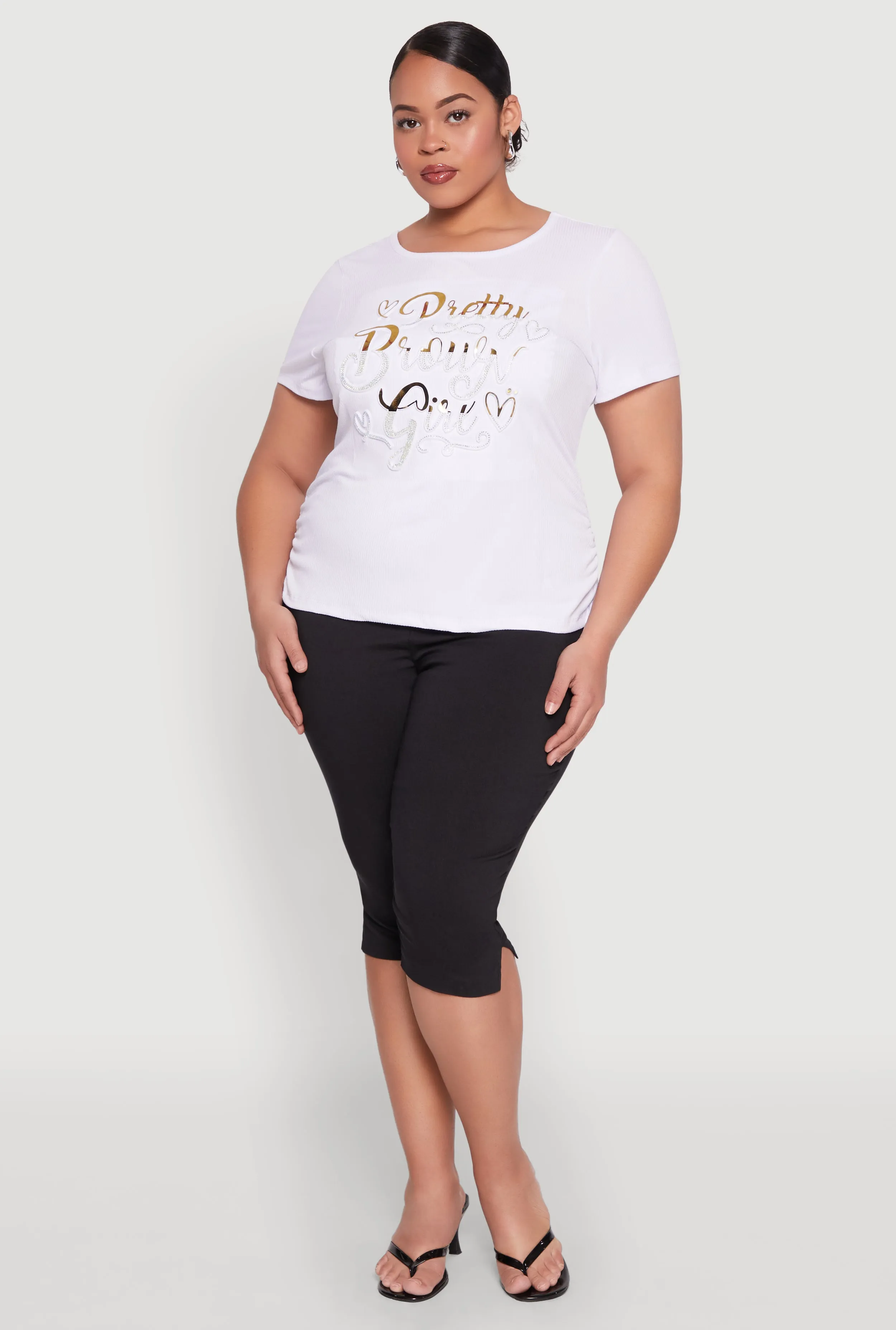 Plus Size 3D Pretty Brown Girl Foil Graphic Tee sold by Rainbow