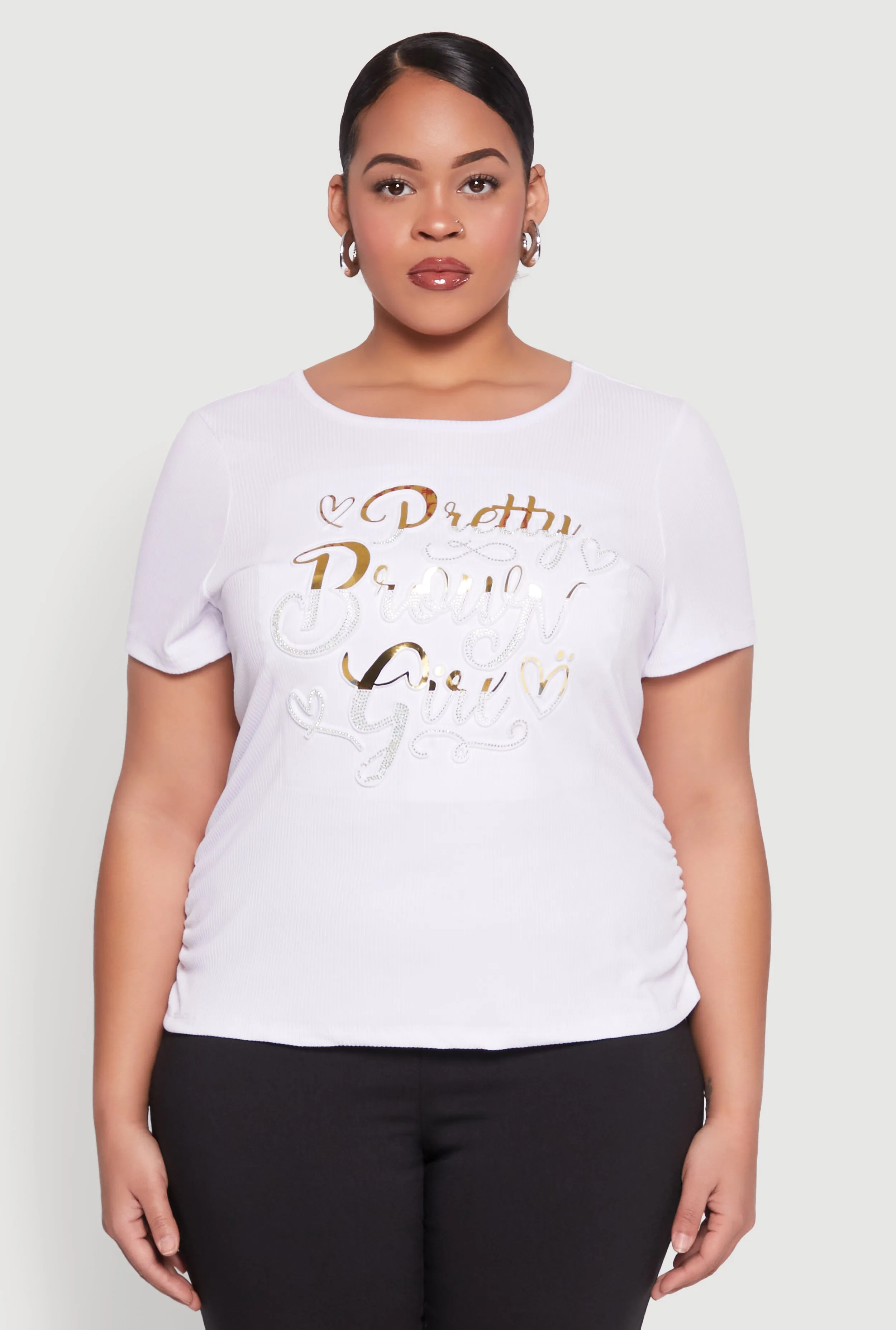 Plus Size 3D Pretty Brown Girl Foil Graphic Tee sold by Rainbow product image thumbnail 2