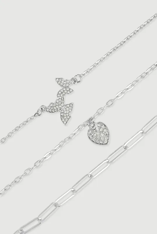 Butterfly Heart Charm Anklet Trio sold by Rainbow