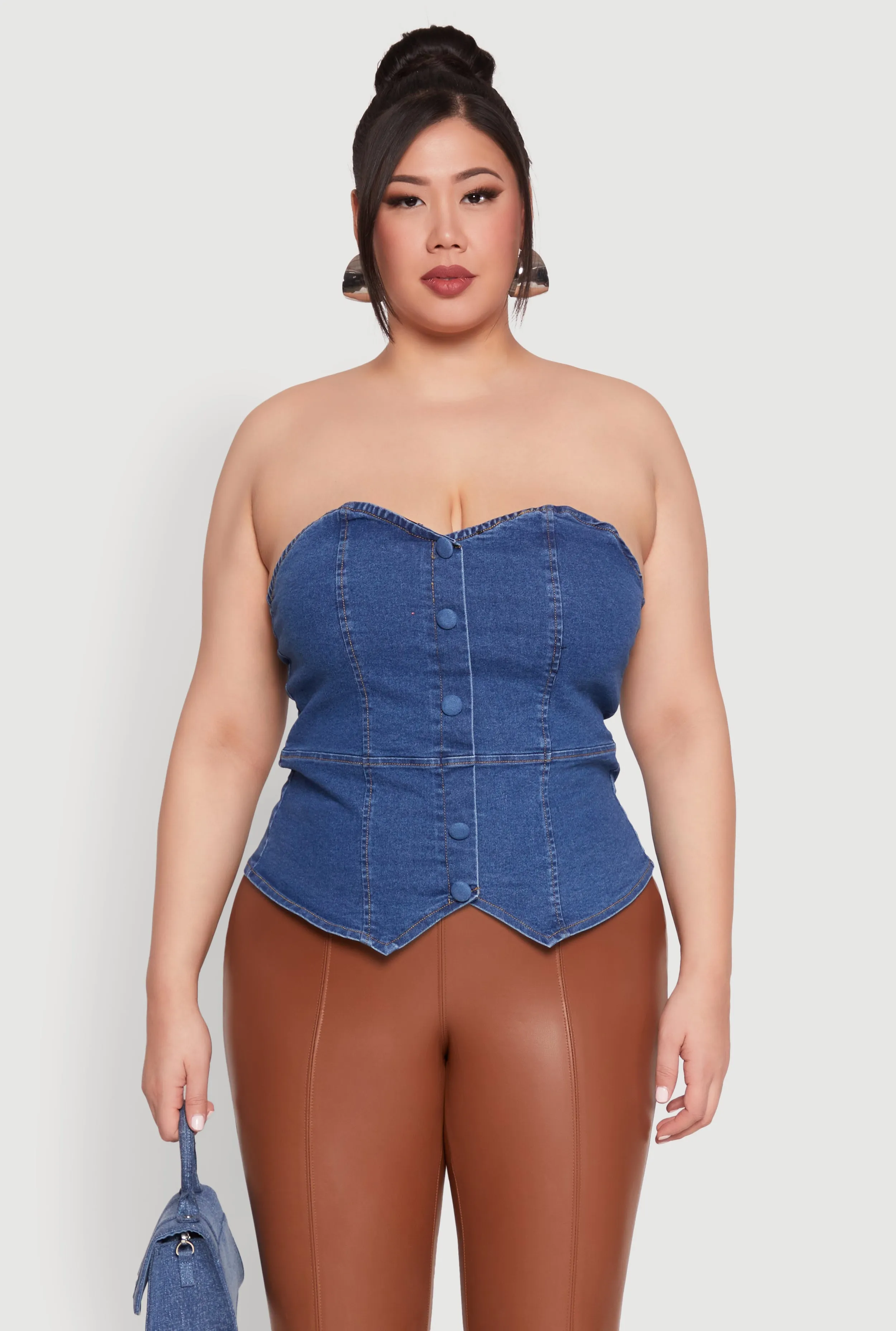 Plus Size Faux Button Denim Tube Top sold by Rainbow product image thumbnail 2
