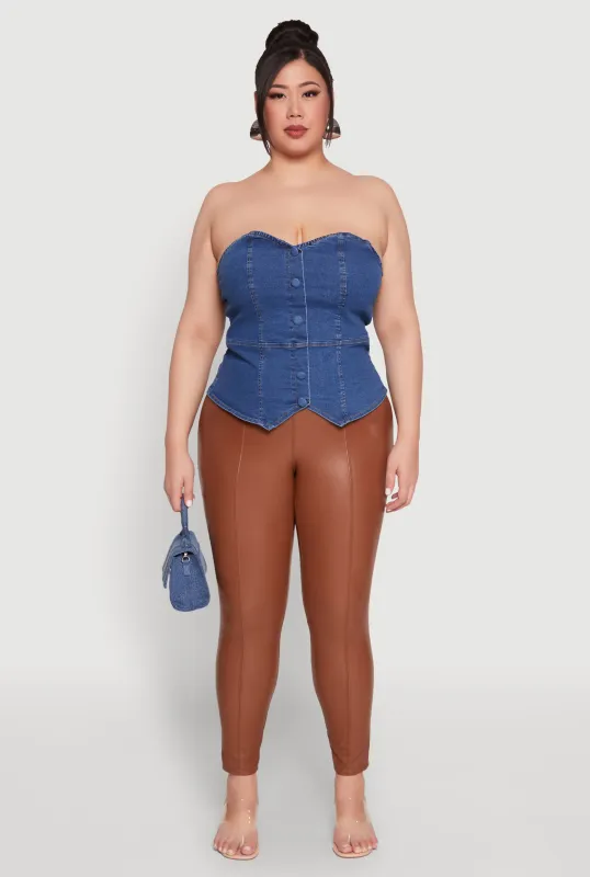 Plus Size Faux Button Denim Tube Top sold by Rainbow