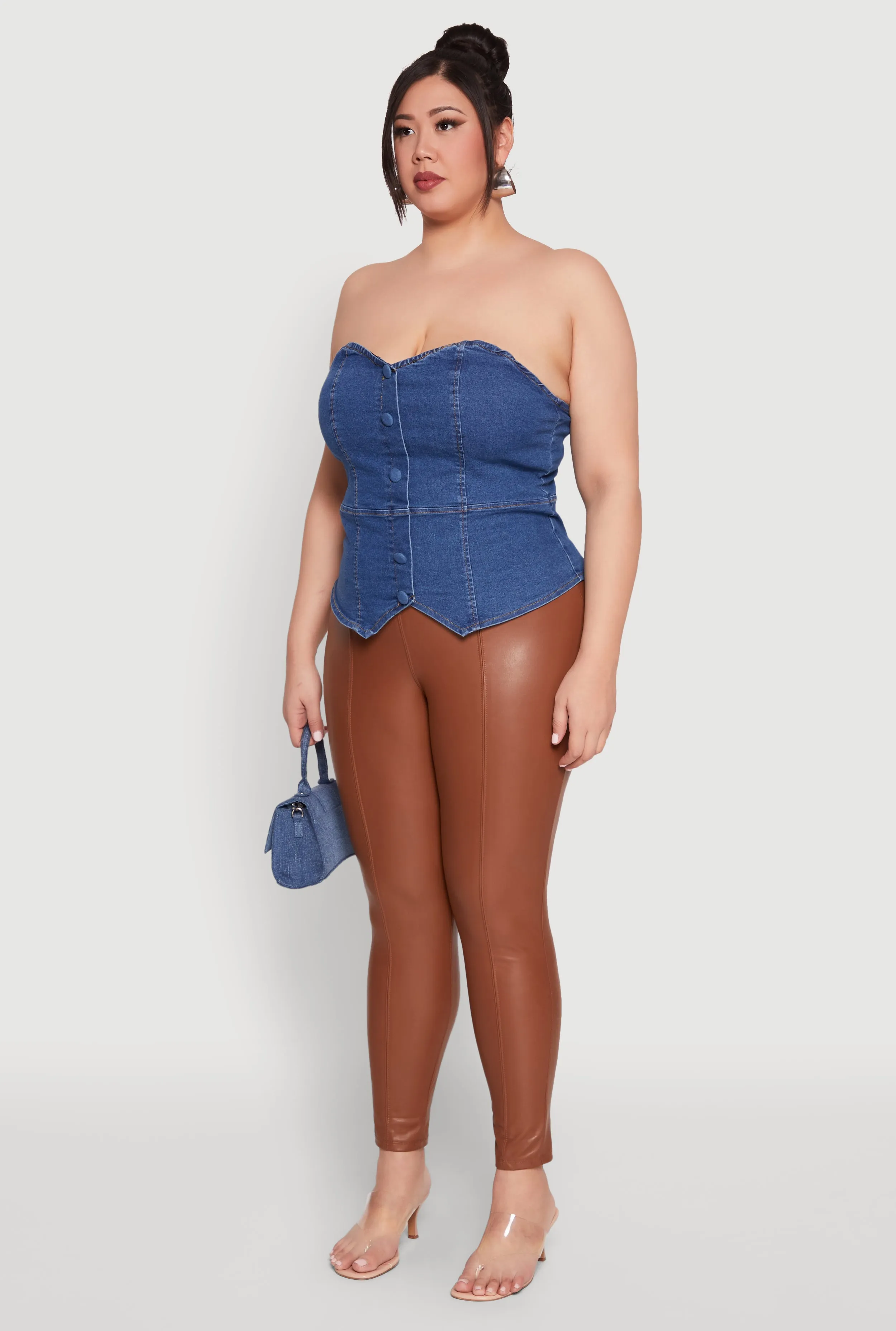 Plus Size Faux Button Denim Tube Top sold by Rainbow product image thumbnail 5