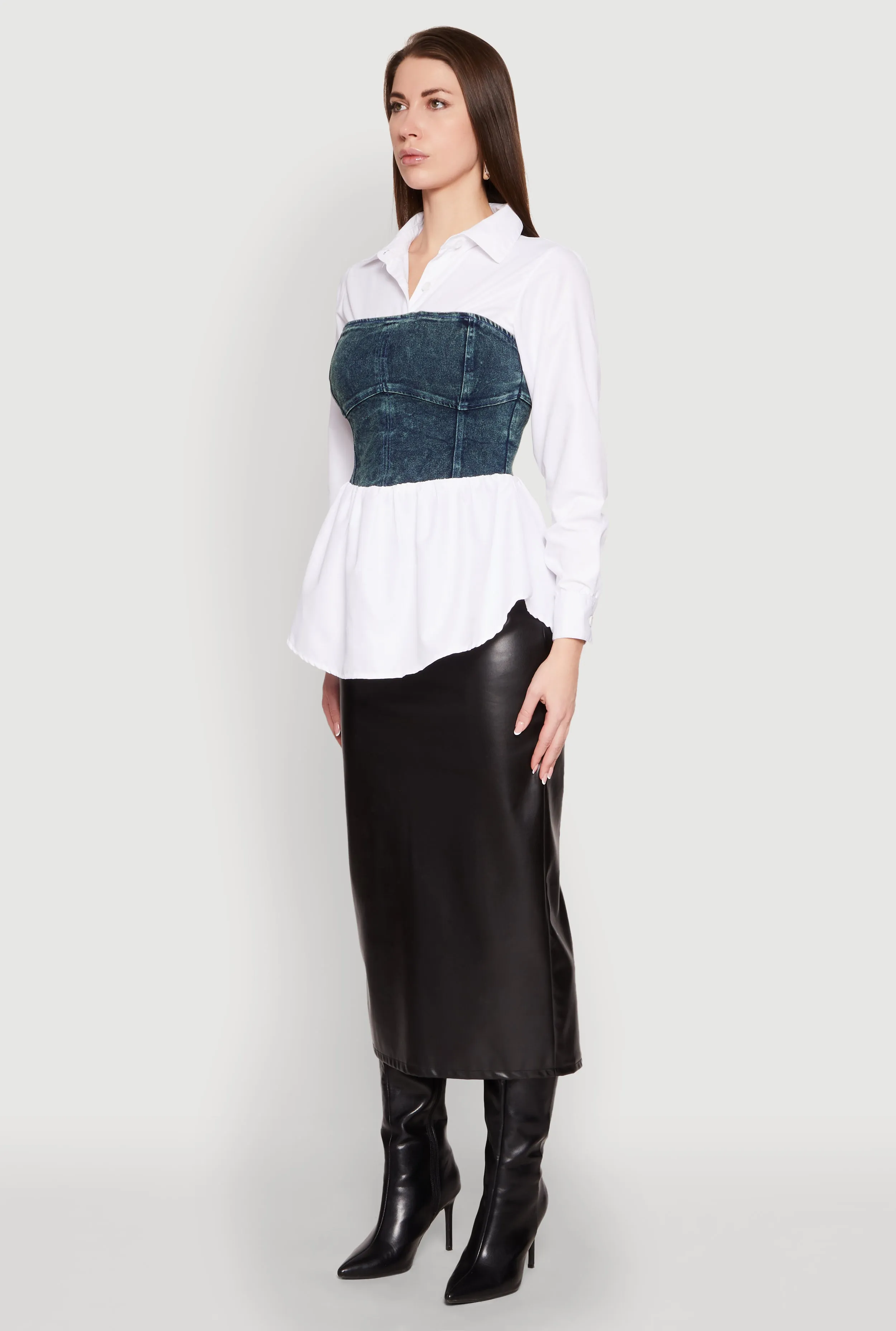 Denim Corset Detail Poplin Shirt sold by Rainbow product image thumbnail 5