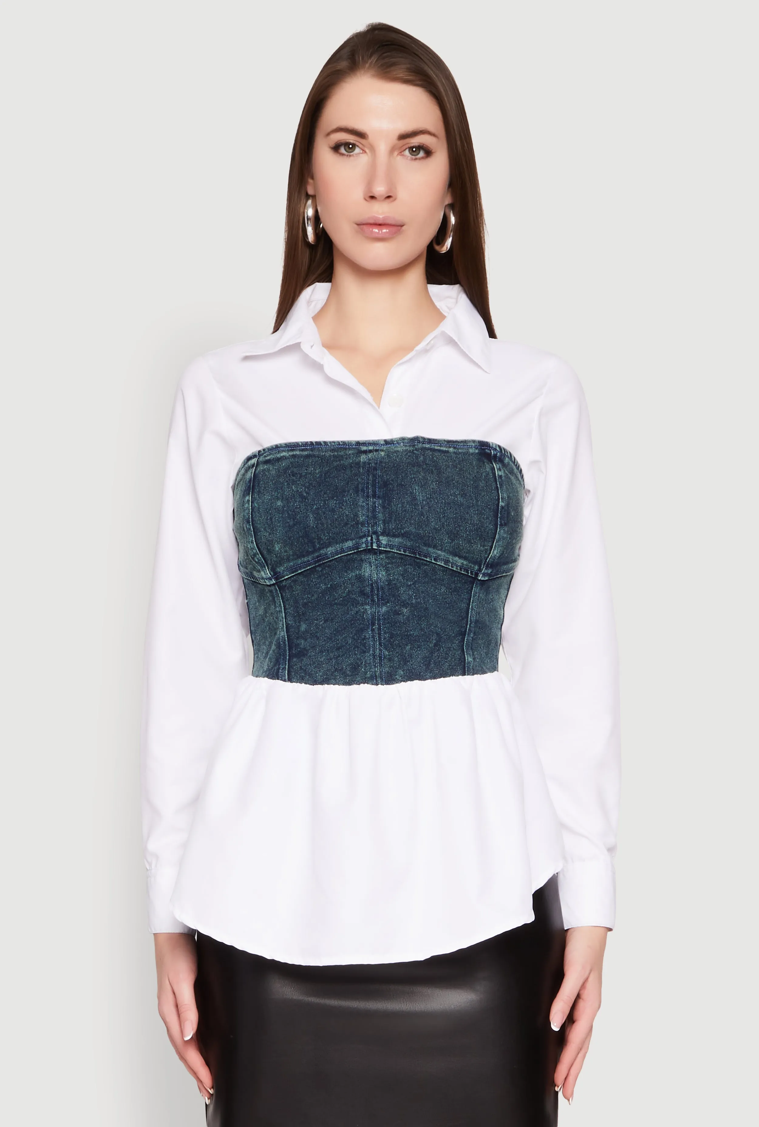 Denim Corset Detail Poplin Shirt sold by Rainbow product image thumbnail 2