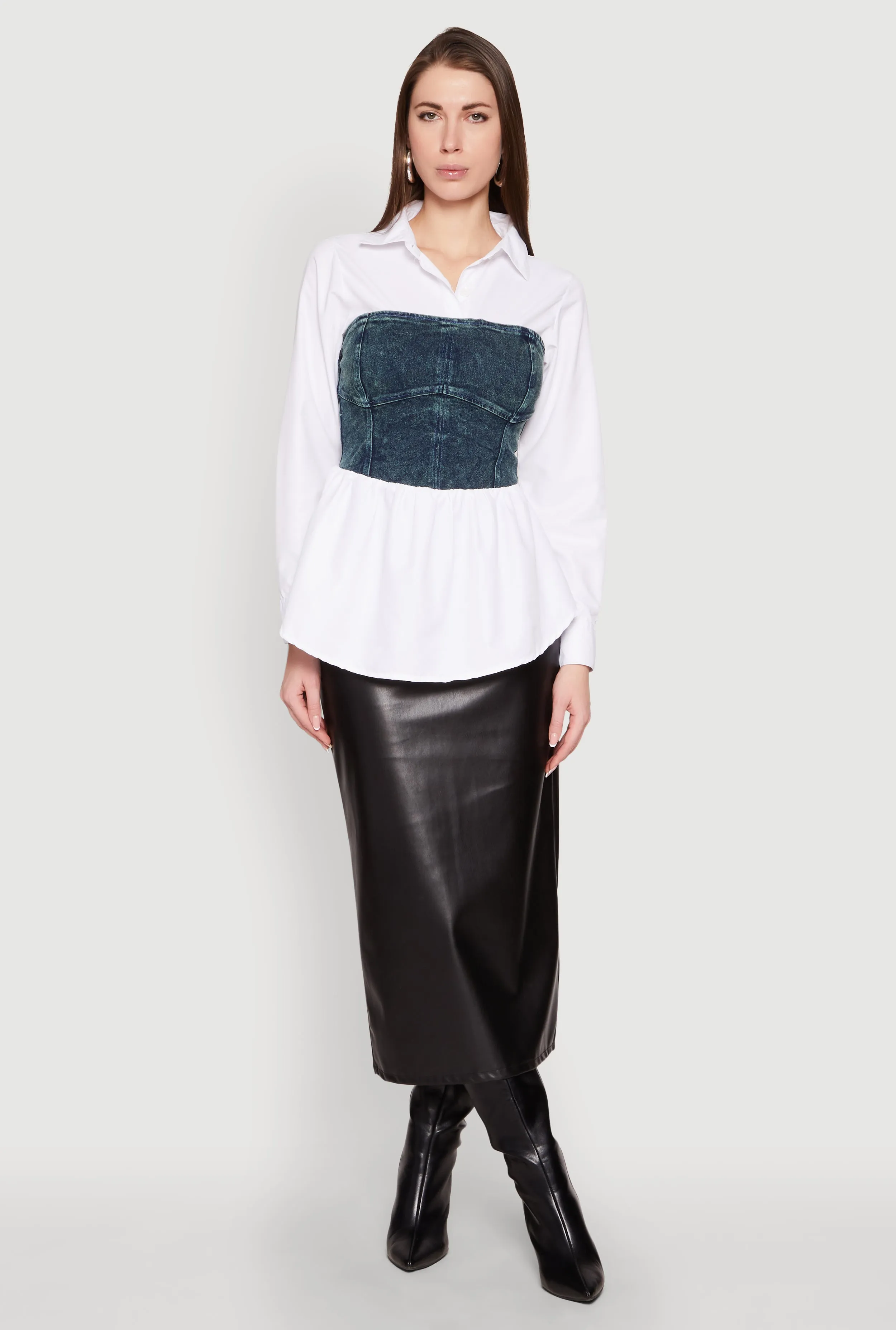 Denim Corset Detail Poplin Shirt sold by Rainbow product image thumbnail 3