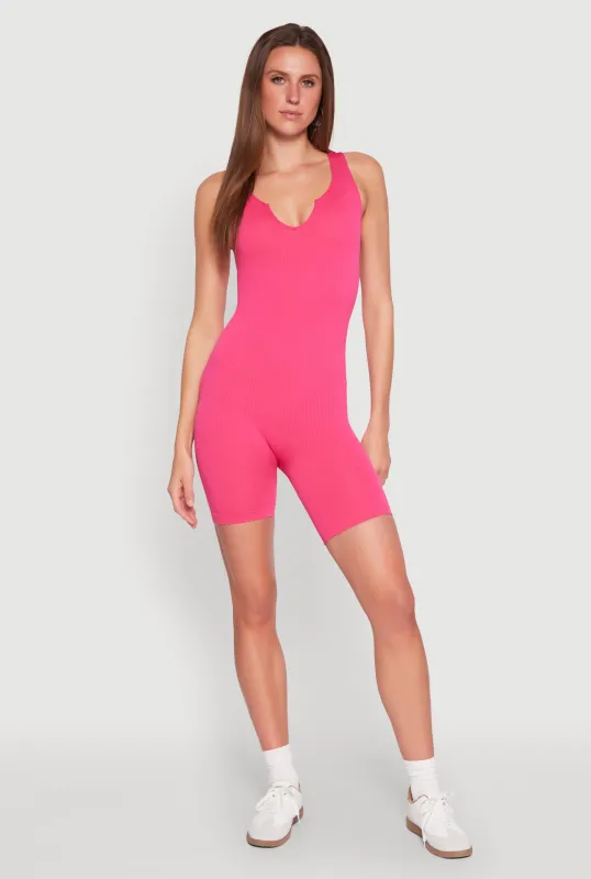 Ribbed Knit Notch Neck Romper sold by Rainbow