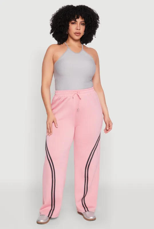 Plus Size Contrast Trim High Waisted Sweatpants sold by Rainbow