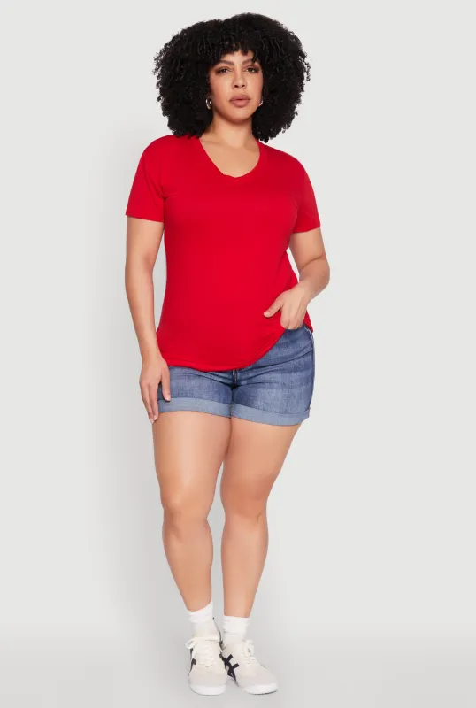 Plus Size V Neck Short Sleeve Top sold by Rainbow
