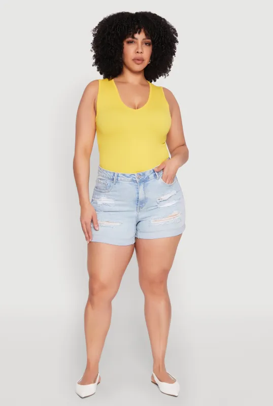 Plus Size WAX Distressed Denim Cuffed Shorts sold by Rainbow