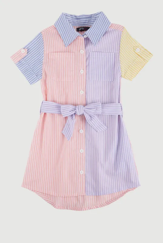 Little Girls Color Blocked Striped Shirt Dress sold by Rainbow