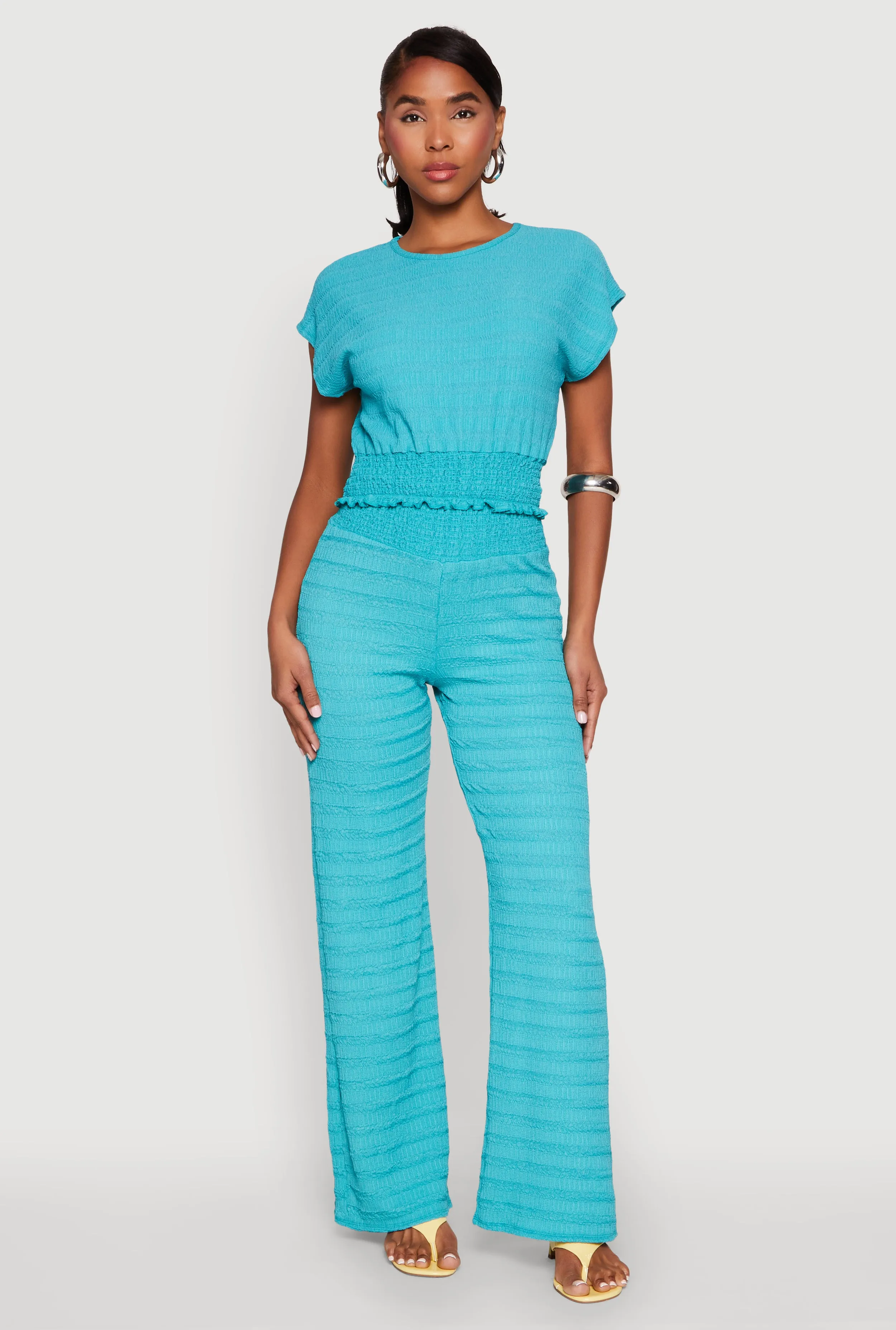 Textured Knit Smocked Waist Pants sold by Rainbow