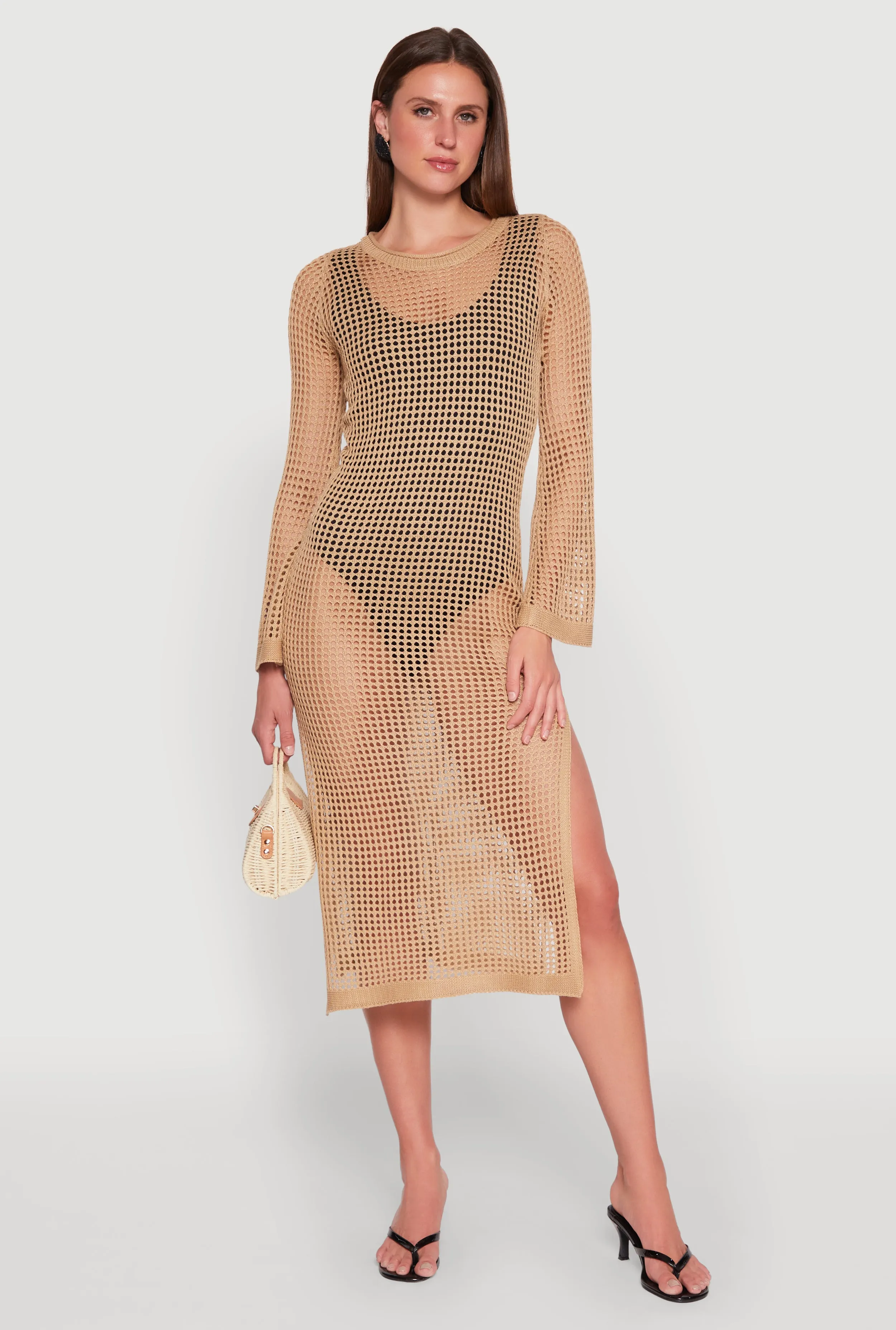 Almost Famous Crochet Side Slit Maxi Dress sold by Rainbow