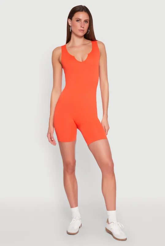 Ribbed Knit Notch Neck Romper sold by Rainbow