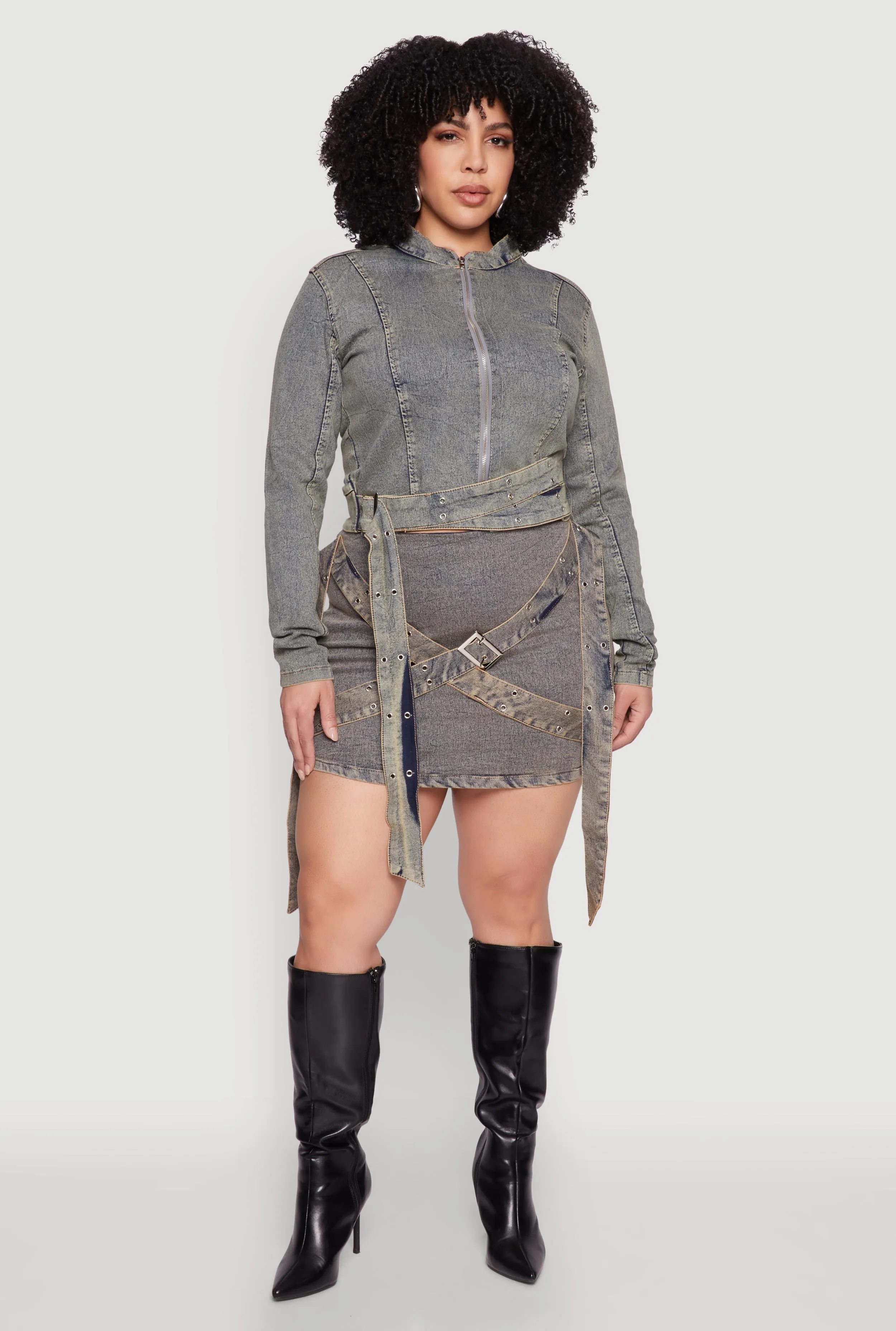 Plus Size Mineral Wash Buckle Strap Mini Skirt sold by Rainbow product image thumbnail 2