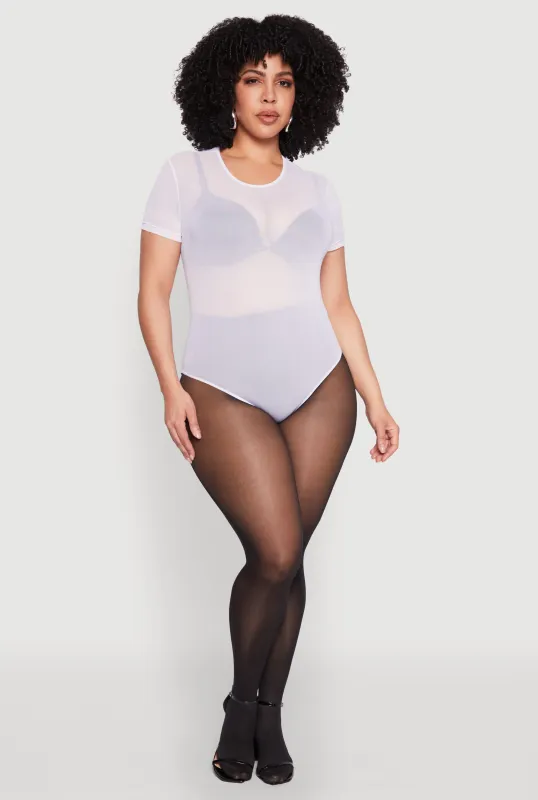 Plus Size Mesh Scoop Neck Bodysuit sold by Rainbow