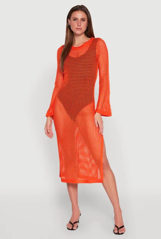 Almost Famous Crochet Side Slit Maxi Dress sold by Rainbow