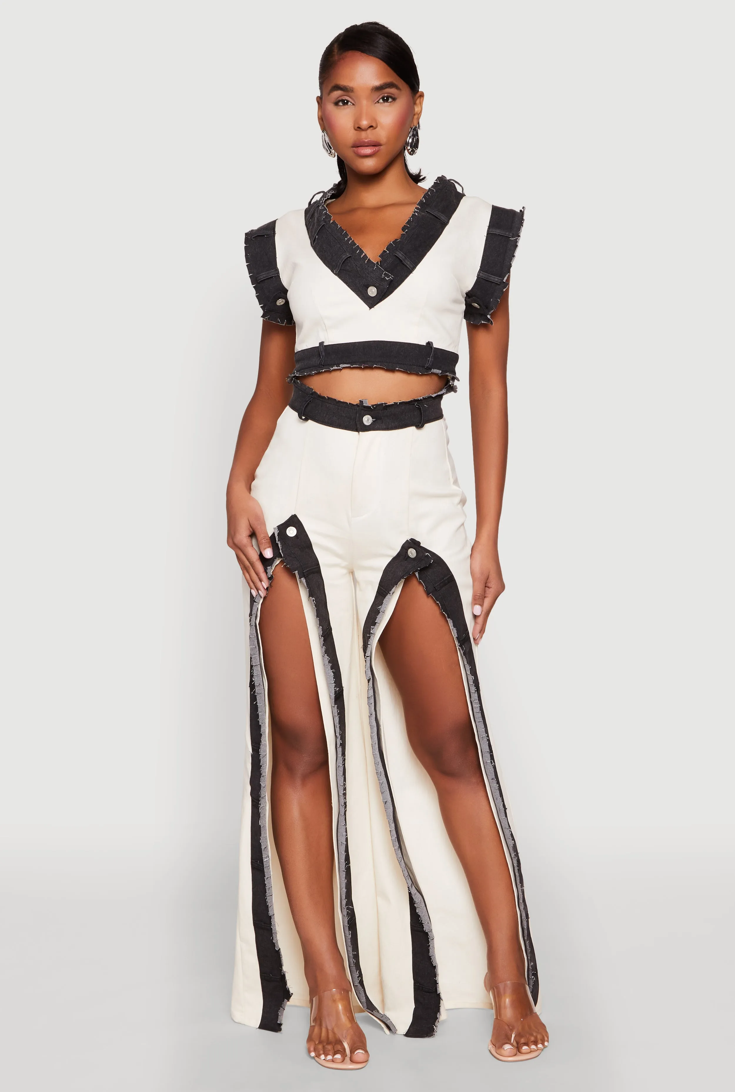 Contrast Trim Denim Crop Top sold by Rainbow product image thumbnail 2