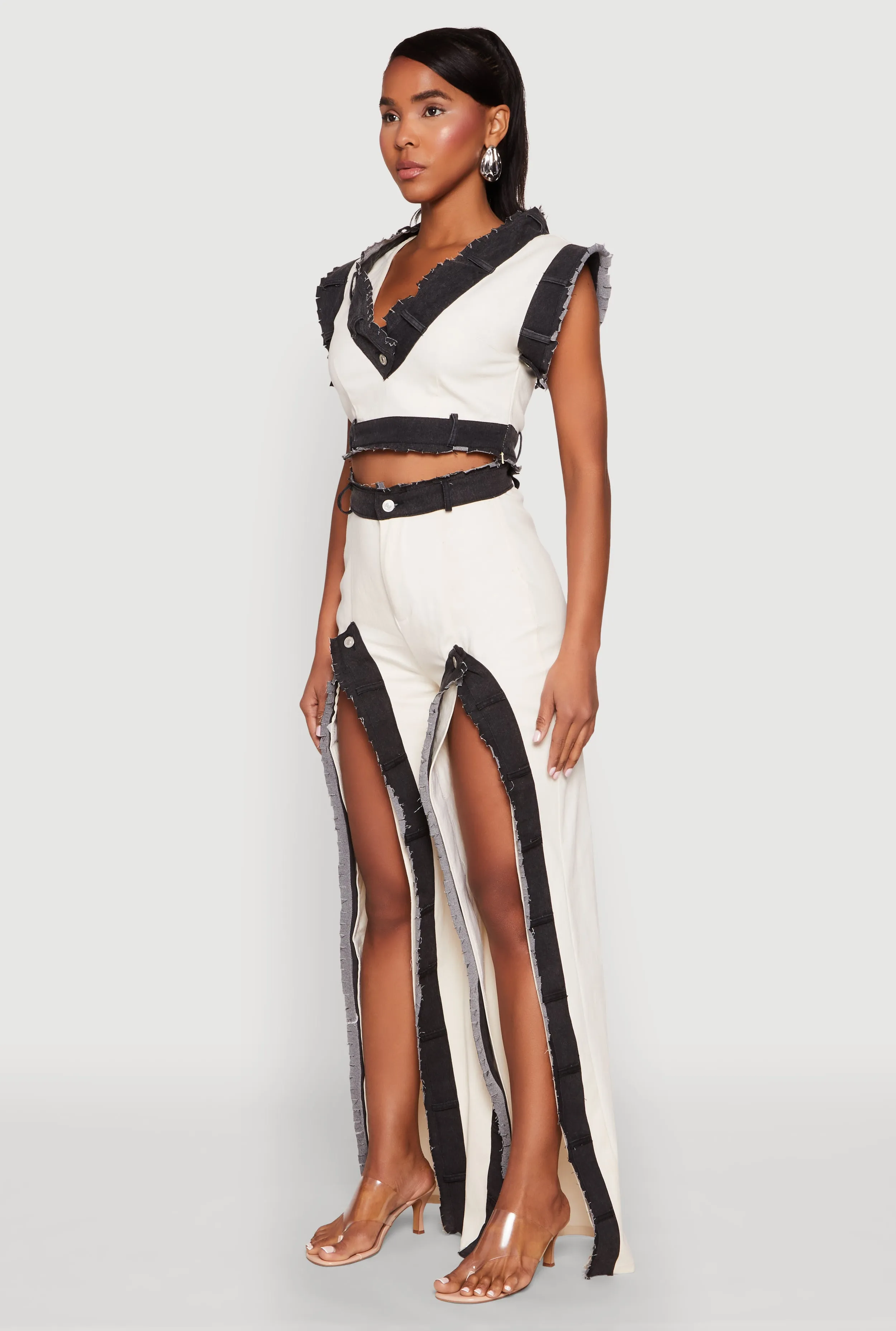 Contrast Trim Denim Crop Top sold by Rainbow product image thumbnail 5