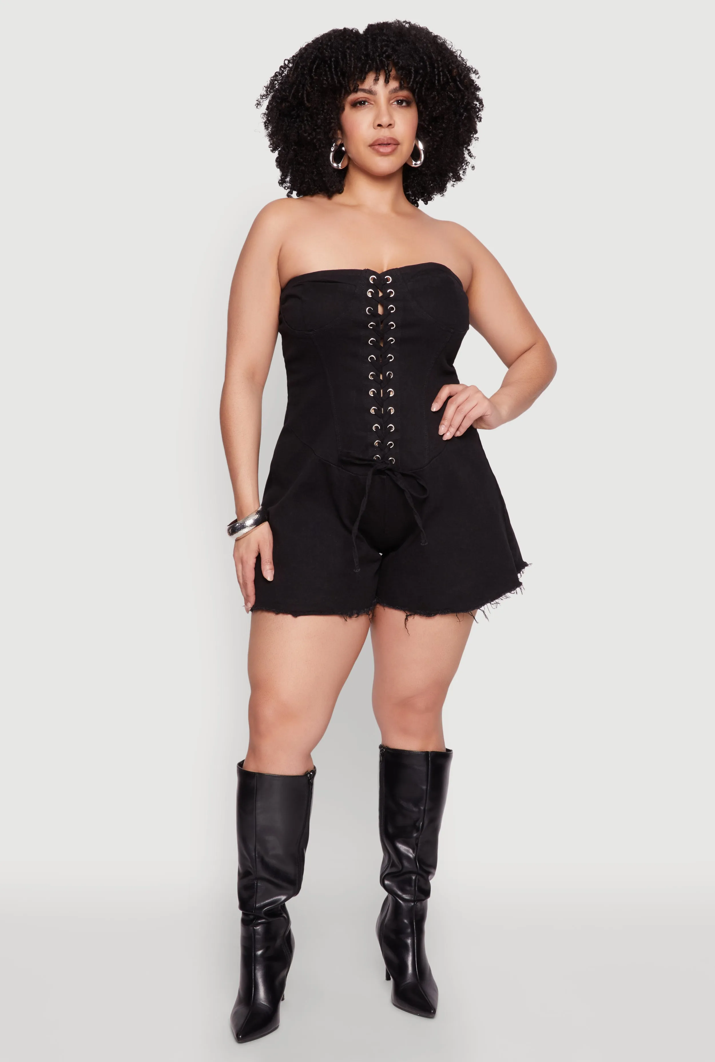 Plus Size Daisy Strapless Lace Up Denim Romper sold by Rainbow product image thumbnail 2