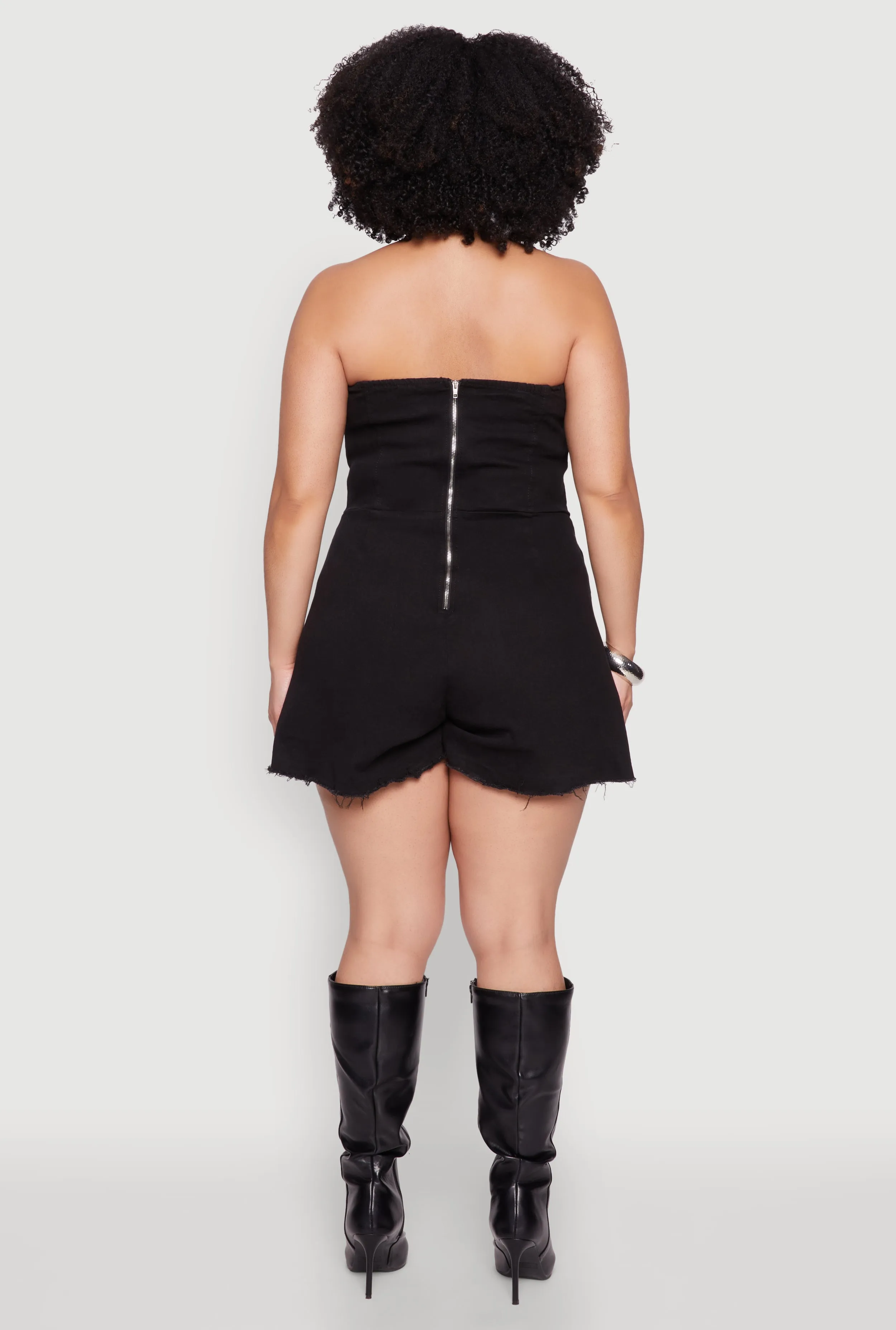 Plus Size Daisy Strapless Lace Up Denim Romper sold by Rainbow product image thumbnail 5