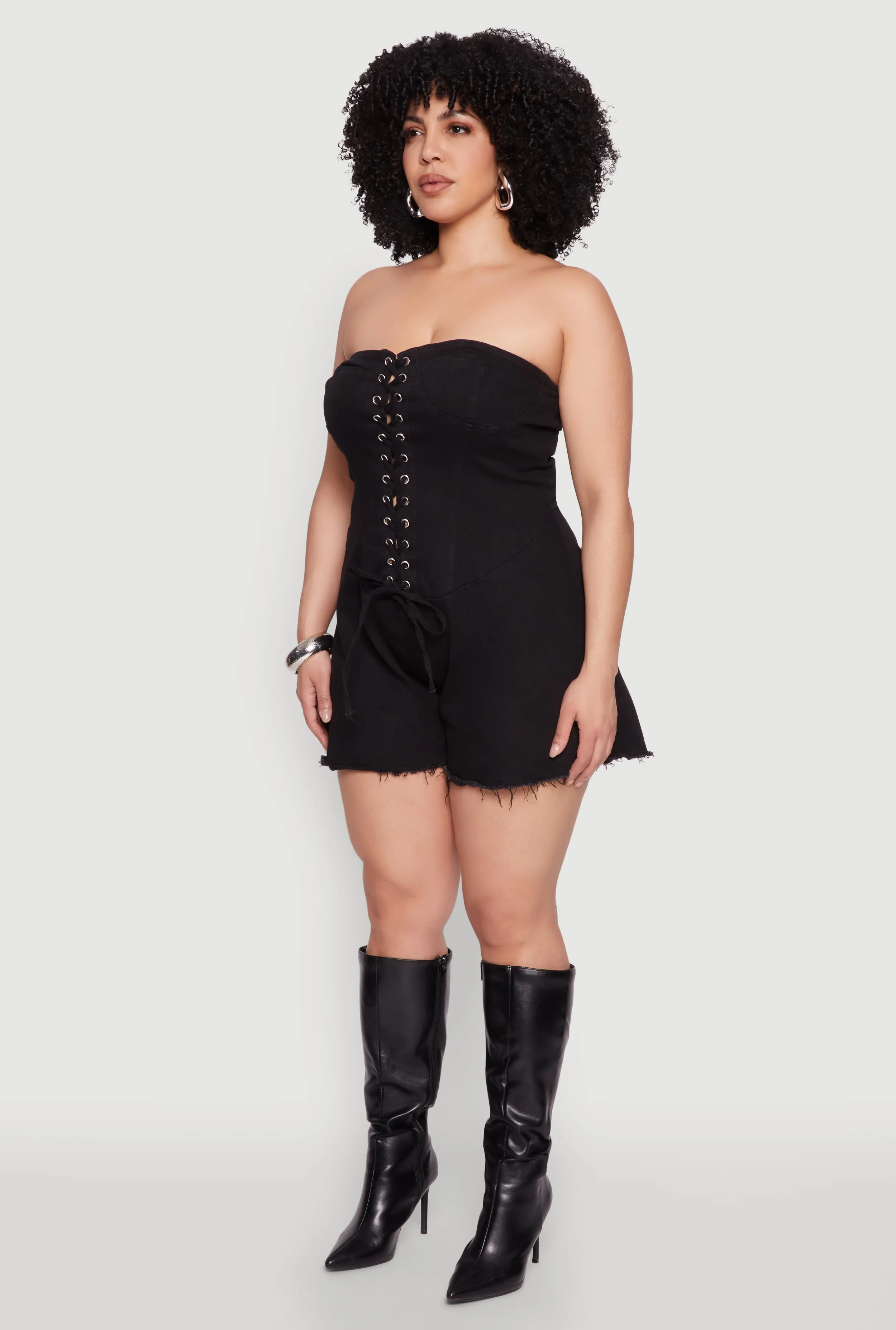 Plus Size Daisy Strapless Lace Up Denim Romper sold by Rainbow product image thumbnail 3