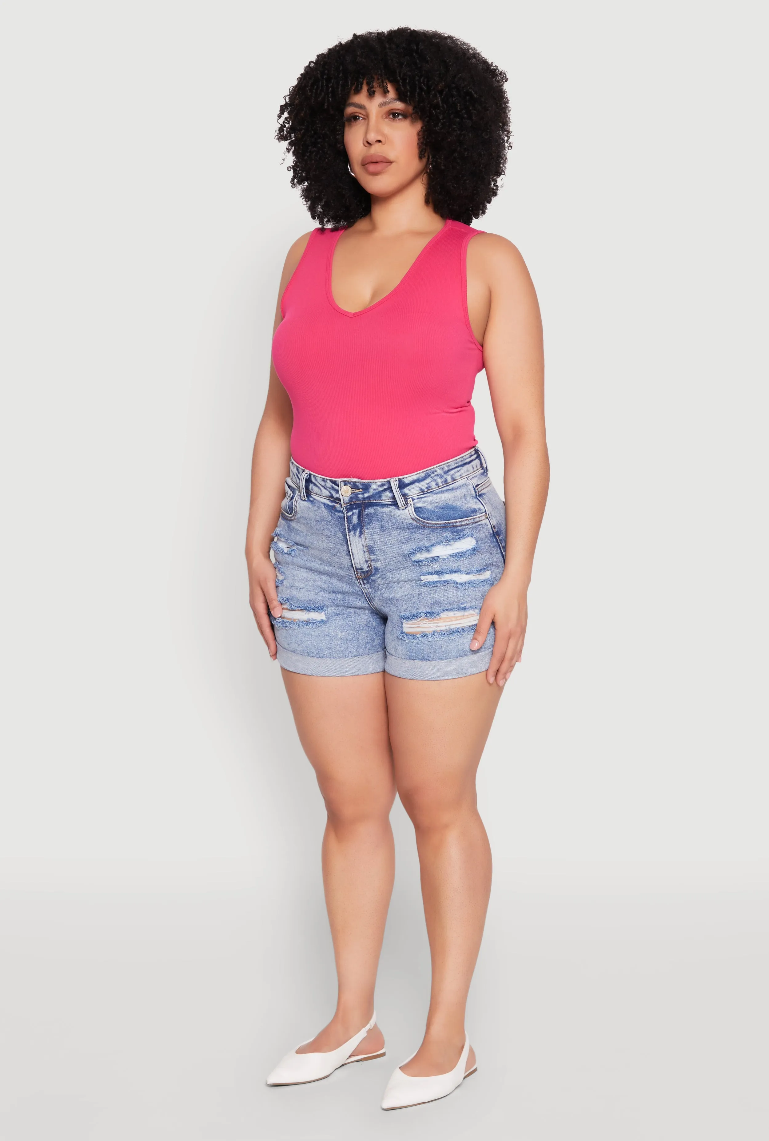 Plus Size WAX Distressed Denim Cuffed Shorts sold by Rainbow product image thumbnail 3