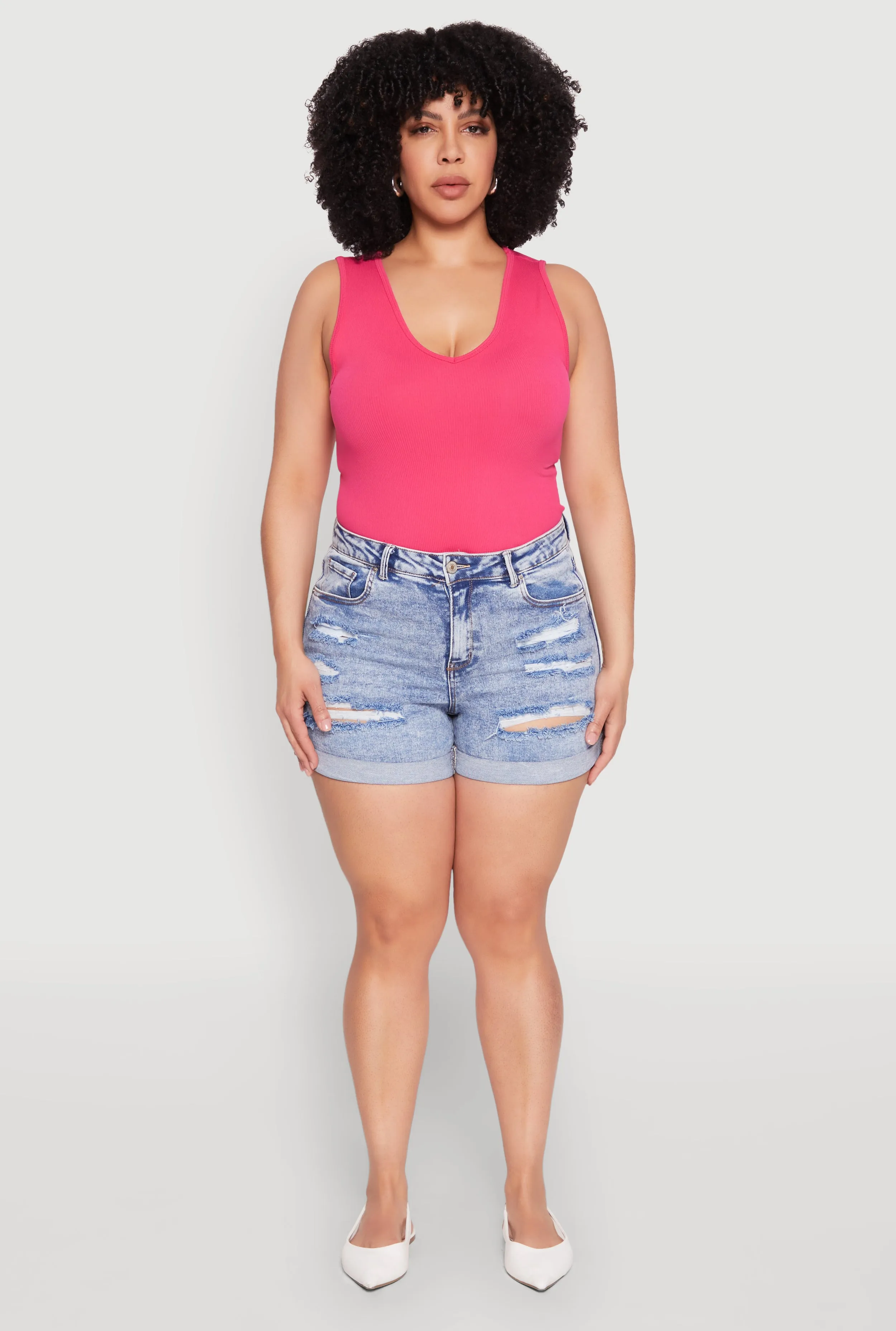 Plus Size WAX Distressed Denim Cuffed Shorts sold by Rainbow product image thumbnail 2