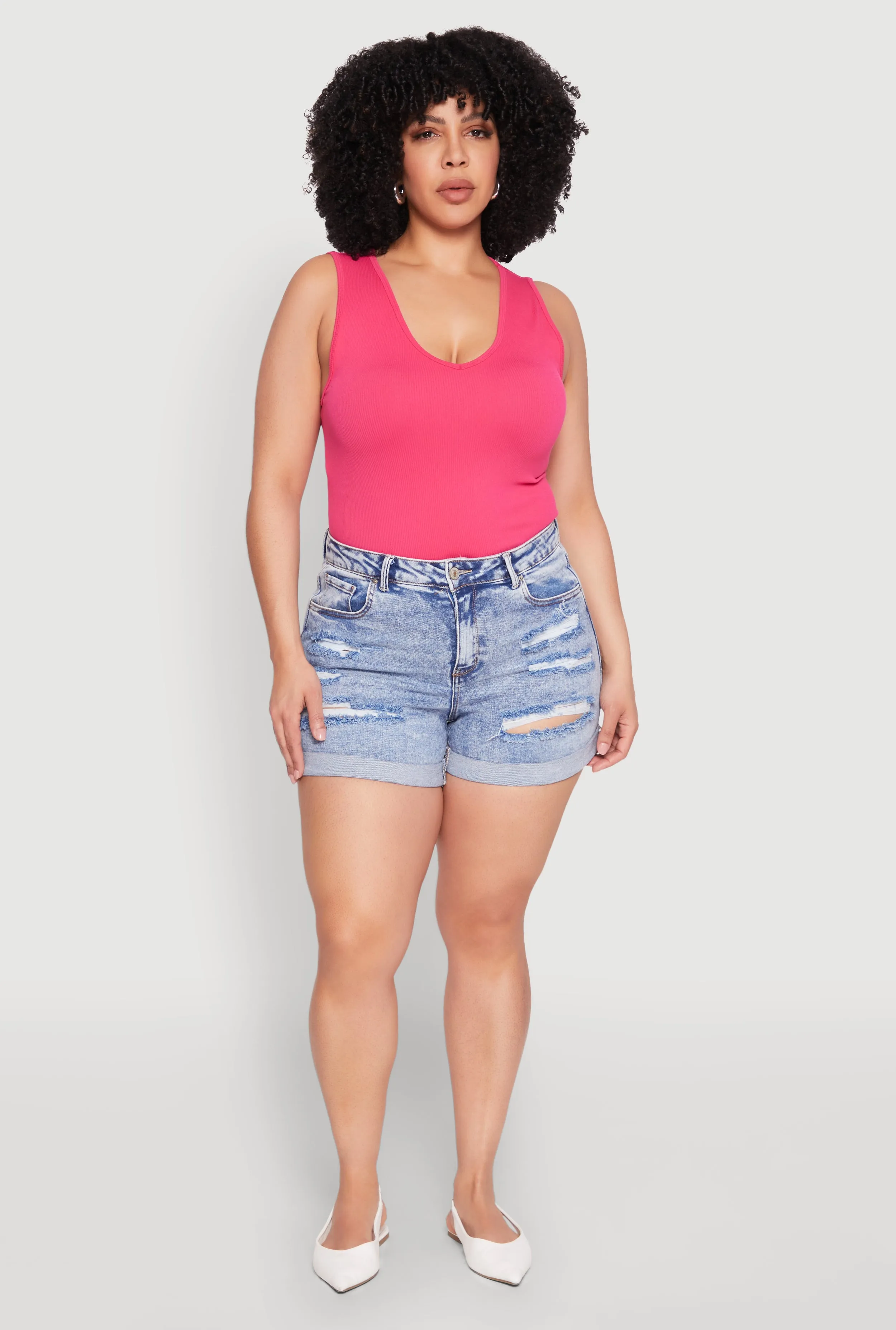 Plus Size WAX Distressed Denim Cuffed Shorts sold by Rainbow