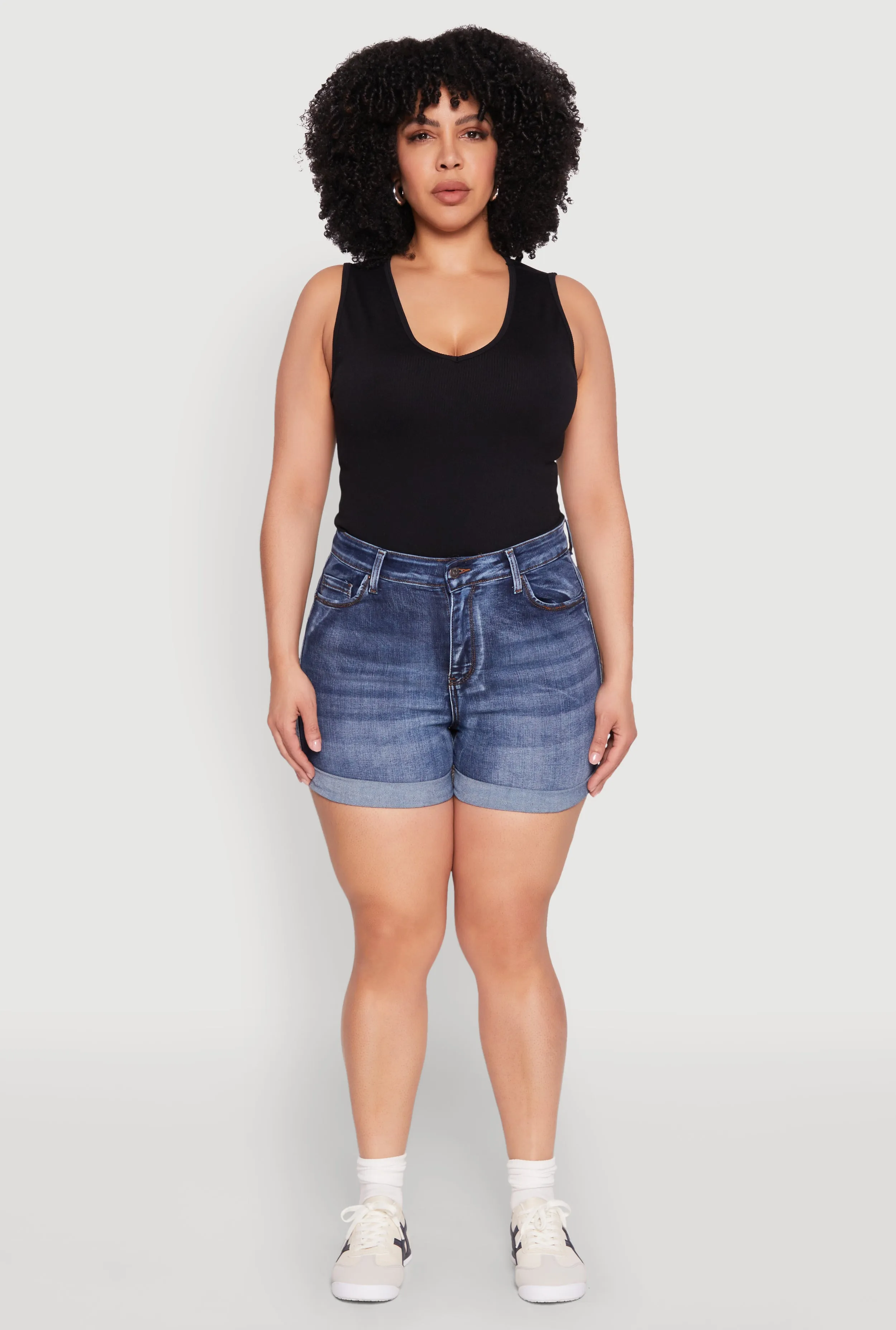 Plus Size WAX High Waisted Whiskered Denim Shorts sold by Rainbow product image thumbnail 2