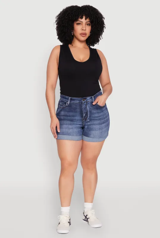 Plus Size WAX High Waisted Whiskered Denim Shorts sold by Rainbow