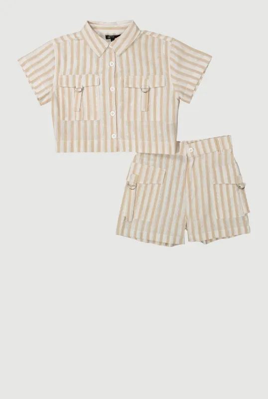 Girls Lurex Striped Shirt and Cargo Shorts sold by Rainbow