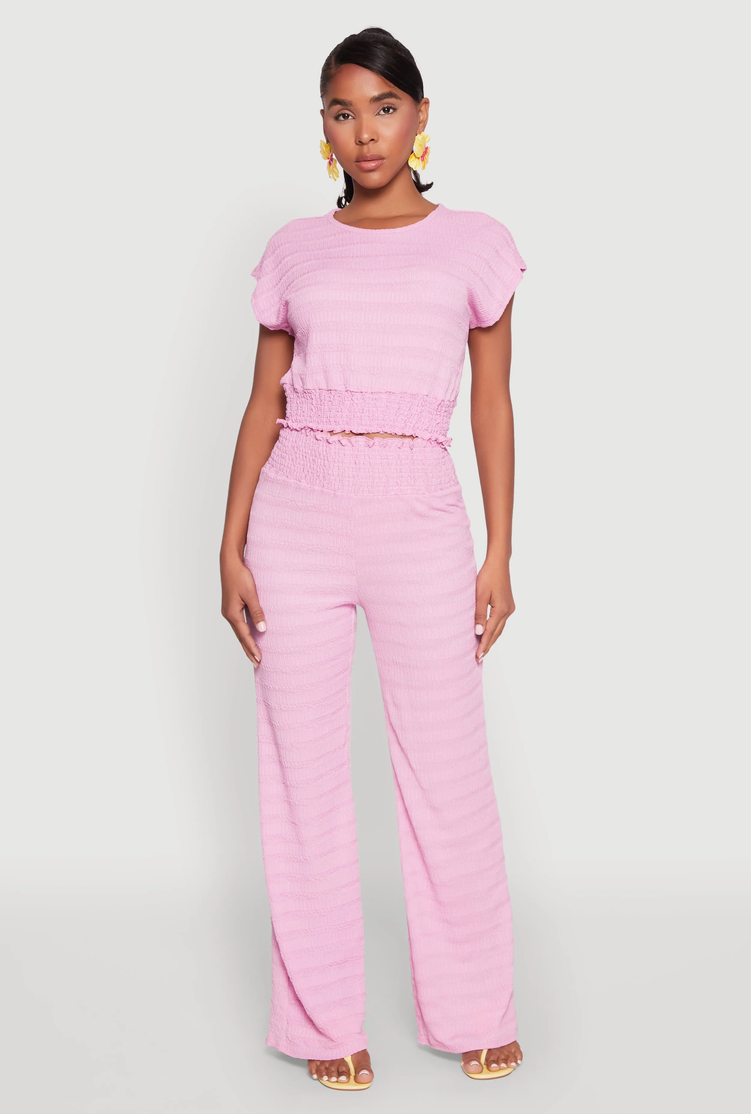 Textured Knit Smocked Waist Pants sold by Rainbow