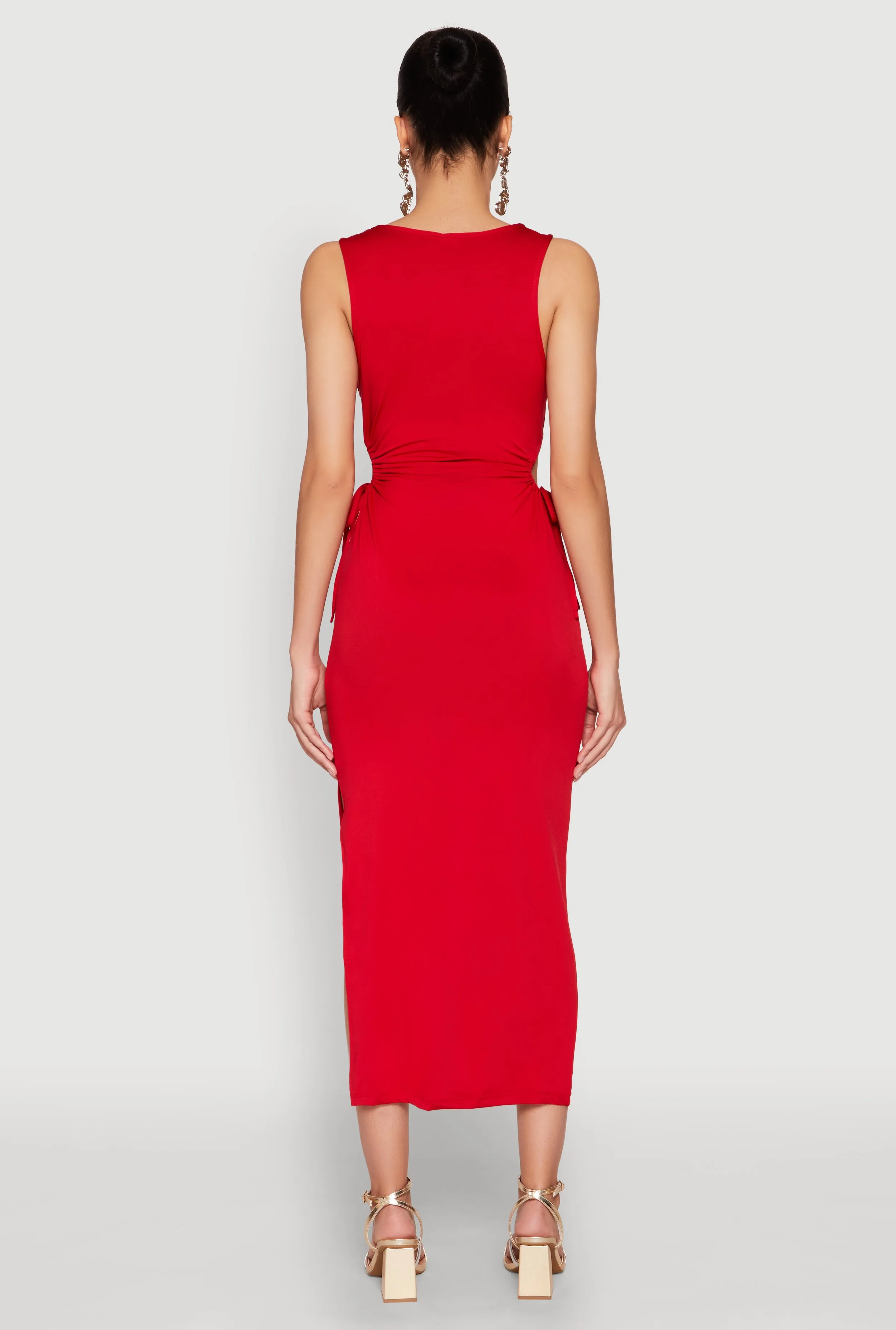 Drawstring Side Cut Out Sleeveless Midi Dress sold by Rainbow product image thumbnail 5